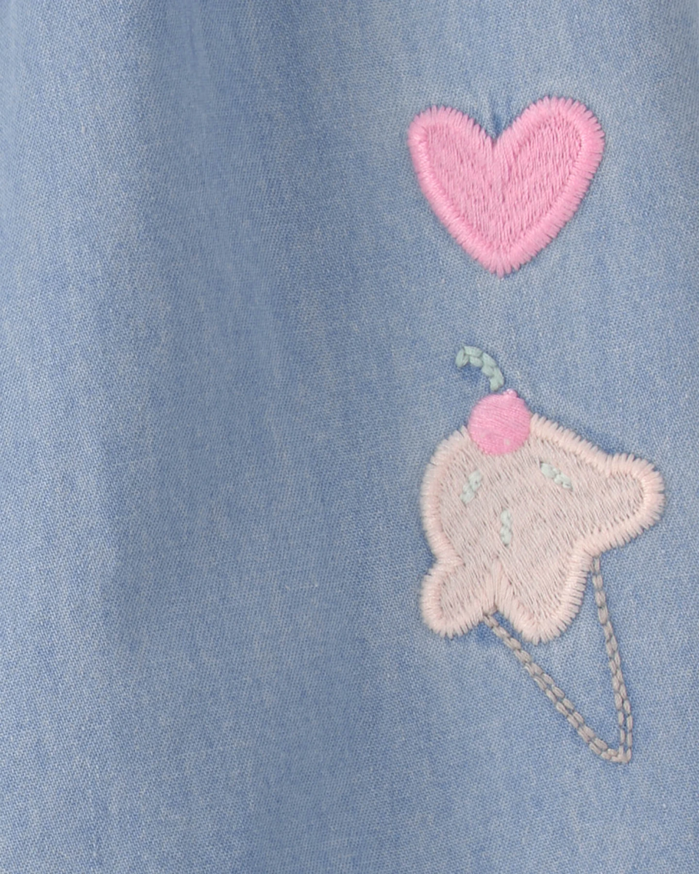 Kids Baby Girl Embroidered Chambray Sleeveless Jumpsuit - Blue Gallery