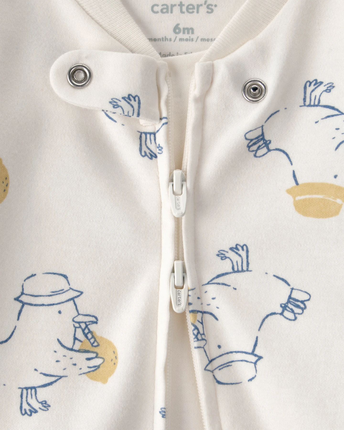 Baby Duck 2-Way Zip 100% Cotton Sleeper - Cream Gallery