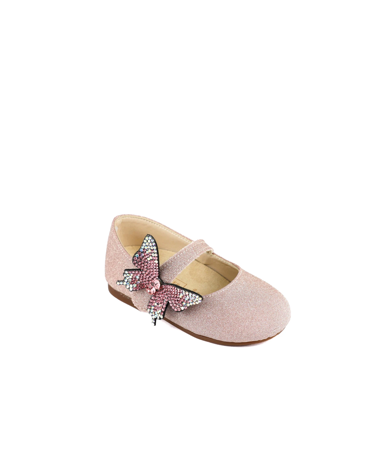Baby Butterfly With Crystals Embellished Metallic Fabric Ballerinas Gallery