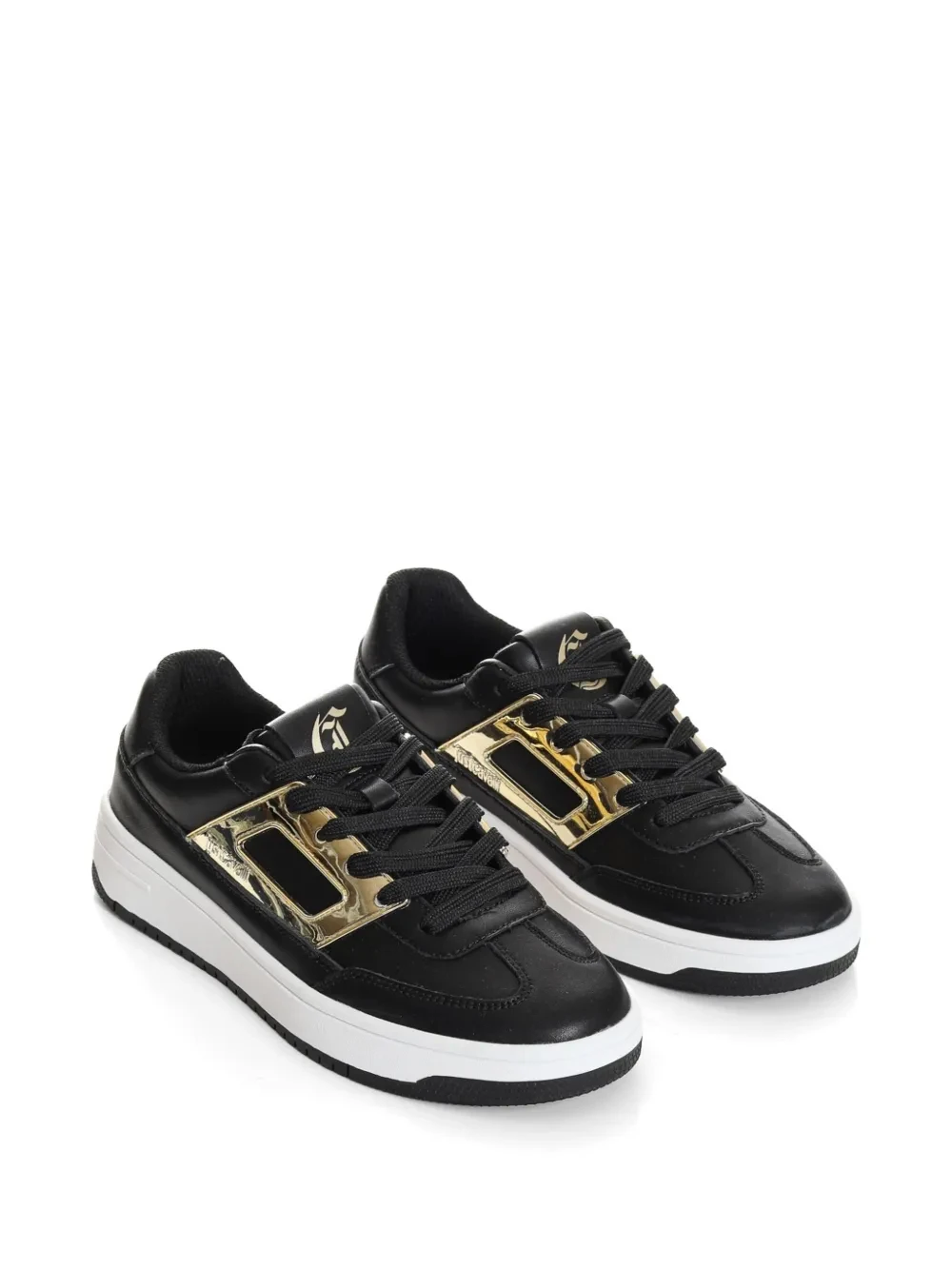 Leather Low-Top Sneakers with Gold Metallic Accents Gallery