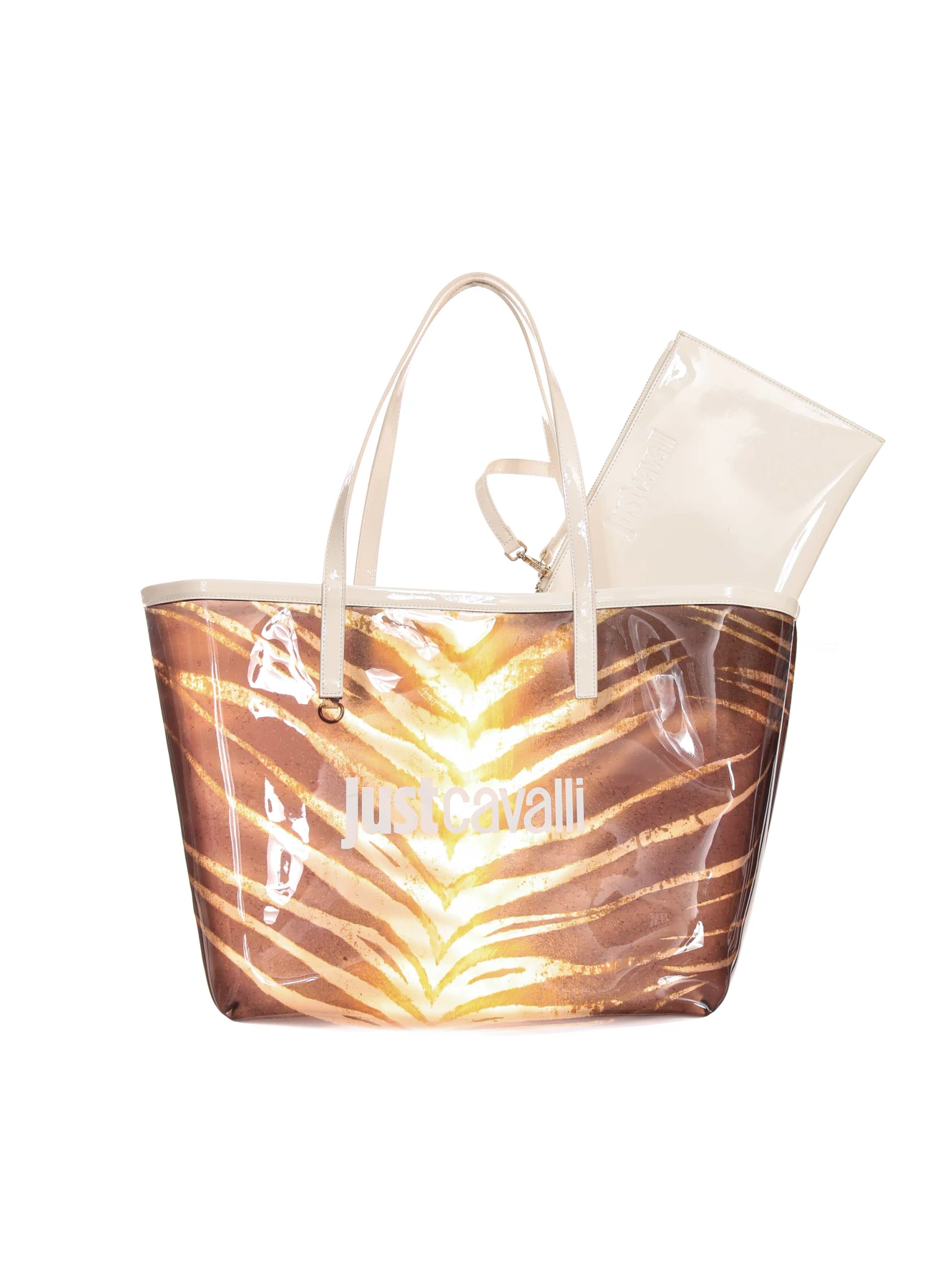 Transparent Tropical Leopard Print Beach Bag with Gold Pouch Gallery