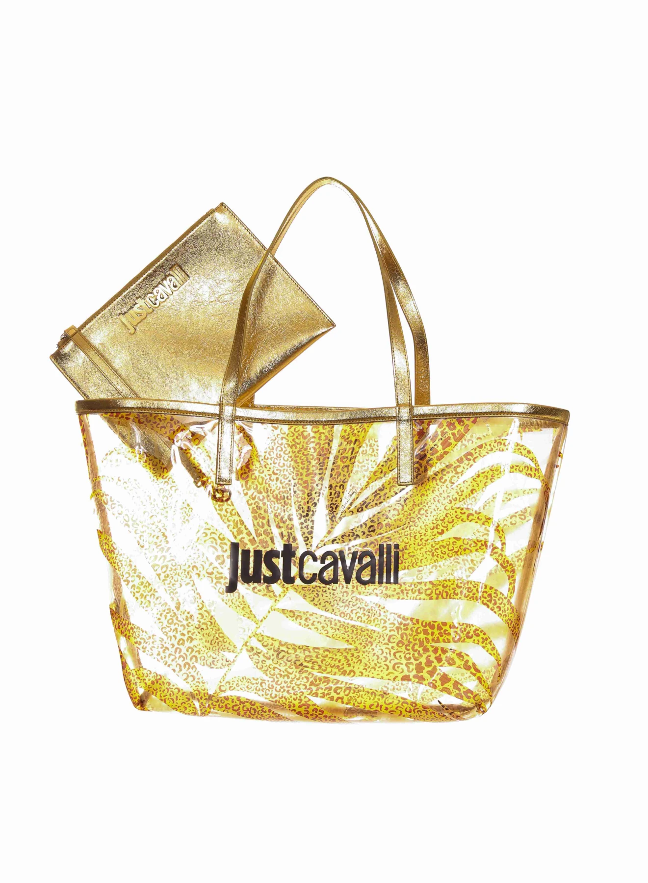 Transparent Tropical Leopard Print Beach Bag with Gold Pouch Gallery