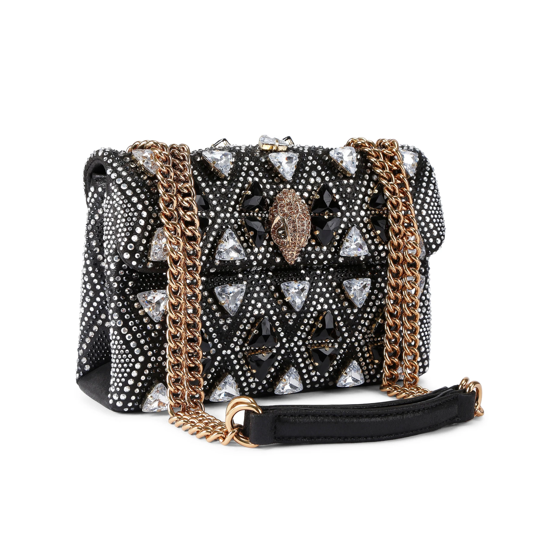 Mini Silver Grid Crystal Kensington Crossbody Bag with Gold Chain Gallery