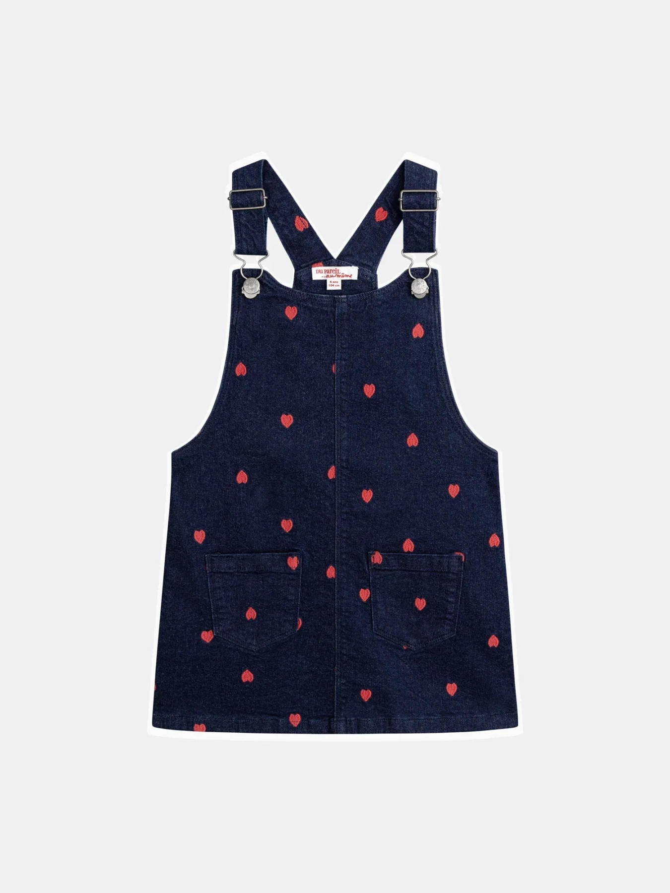 Denim Pinafore Dress With Red Heart Embroidery Gallery