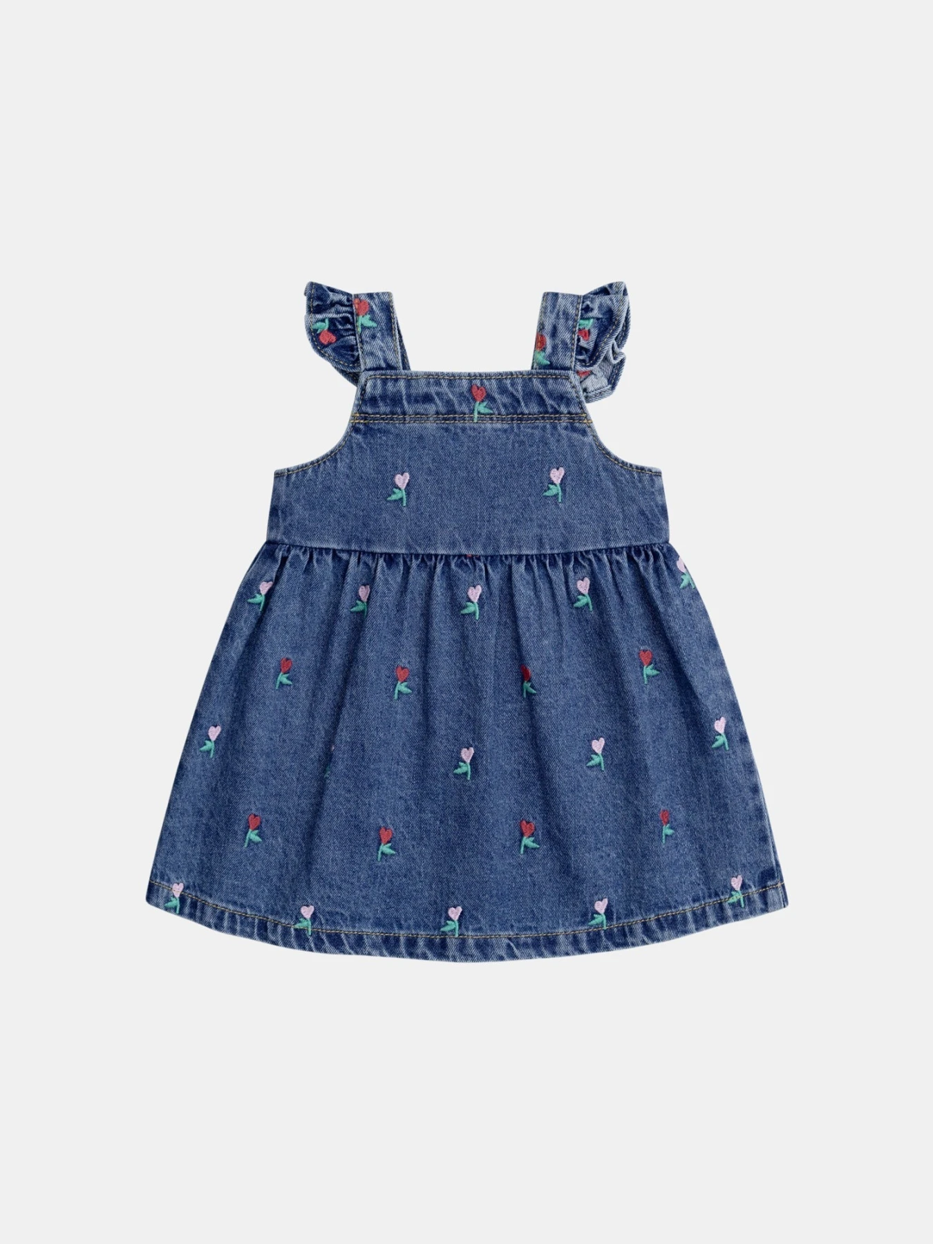 Denim Dress with Floral Heart Embroidery for Baby Girl Gallery