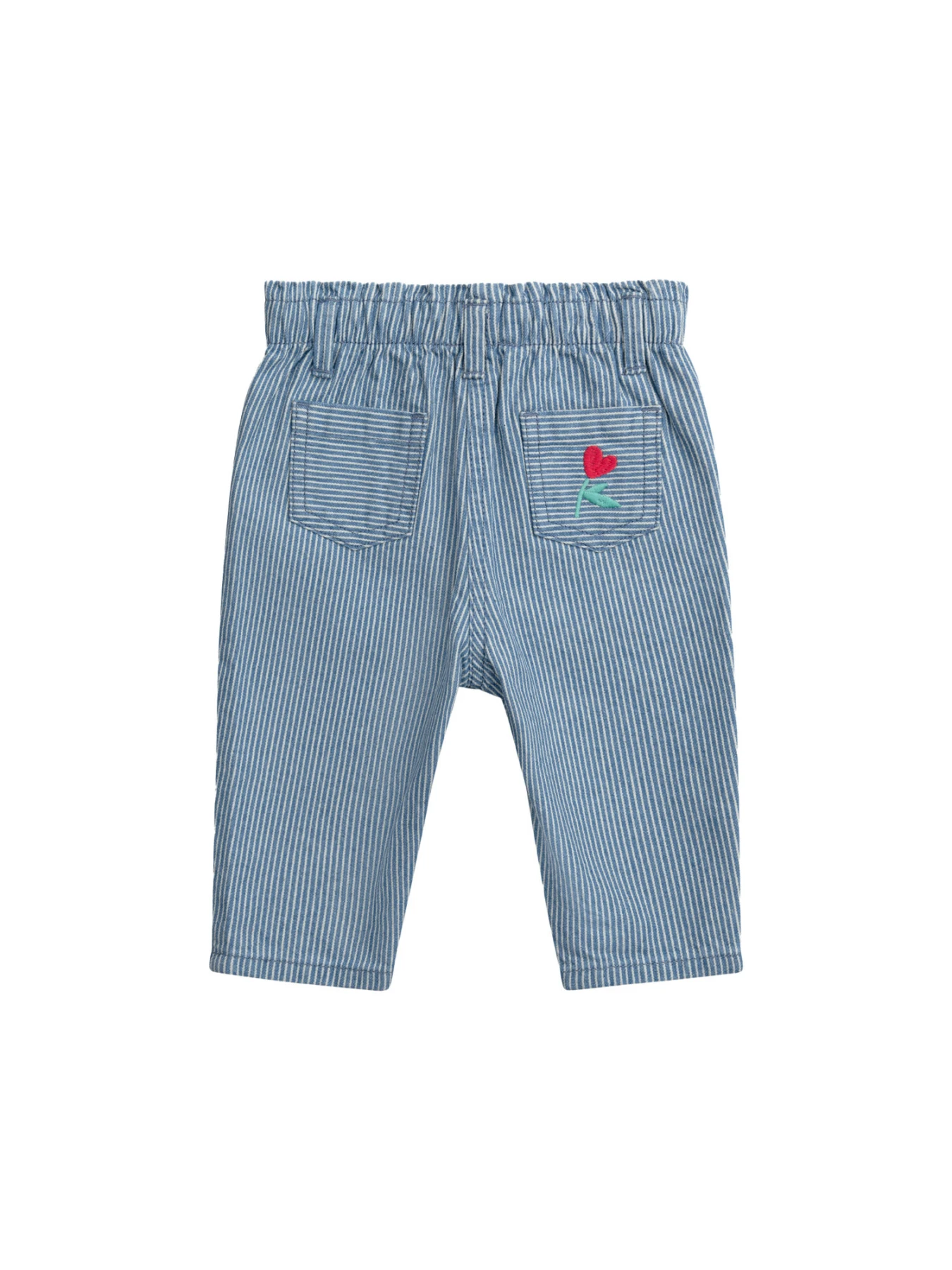 Striped Denim Pants with Flower Embroidery Gallery