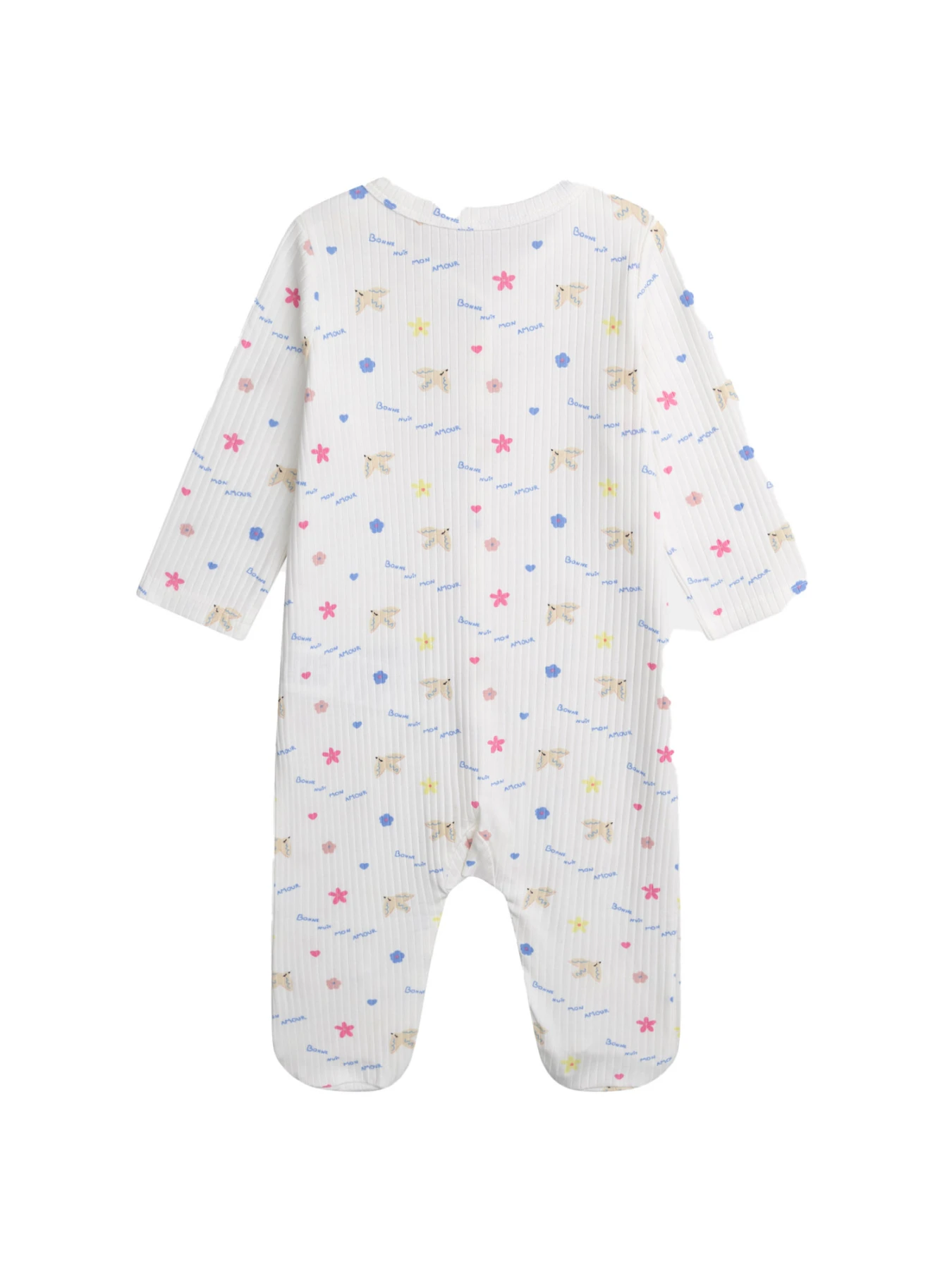 Kids Baby Girl Ribbed Footed Pajamas with Floral & Heart Print Gallery
