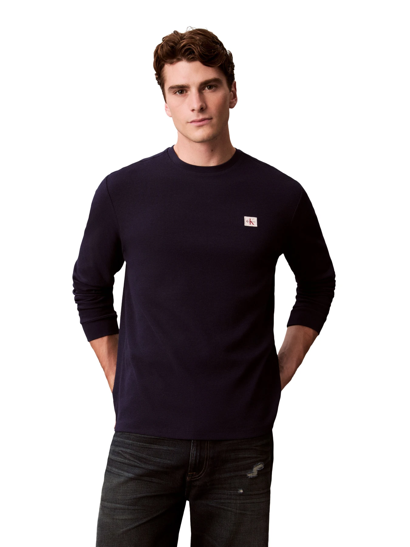 Long Sleeve Waffle Badge Crew Neck T-shirt Gallery