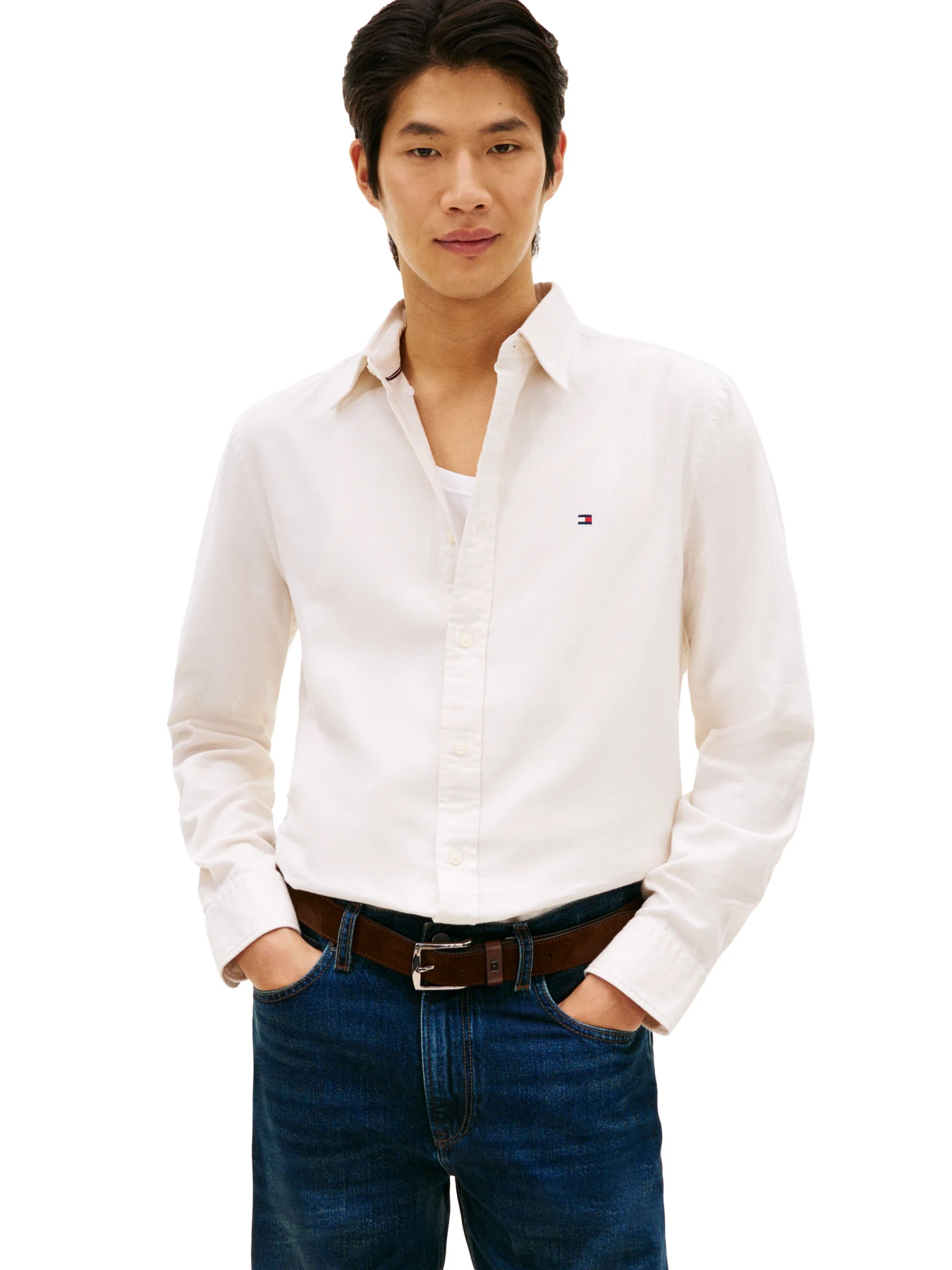 Regular Fit Twill Shirt With Linen Gallery