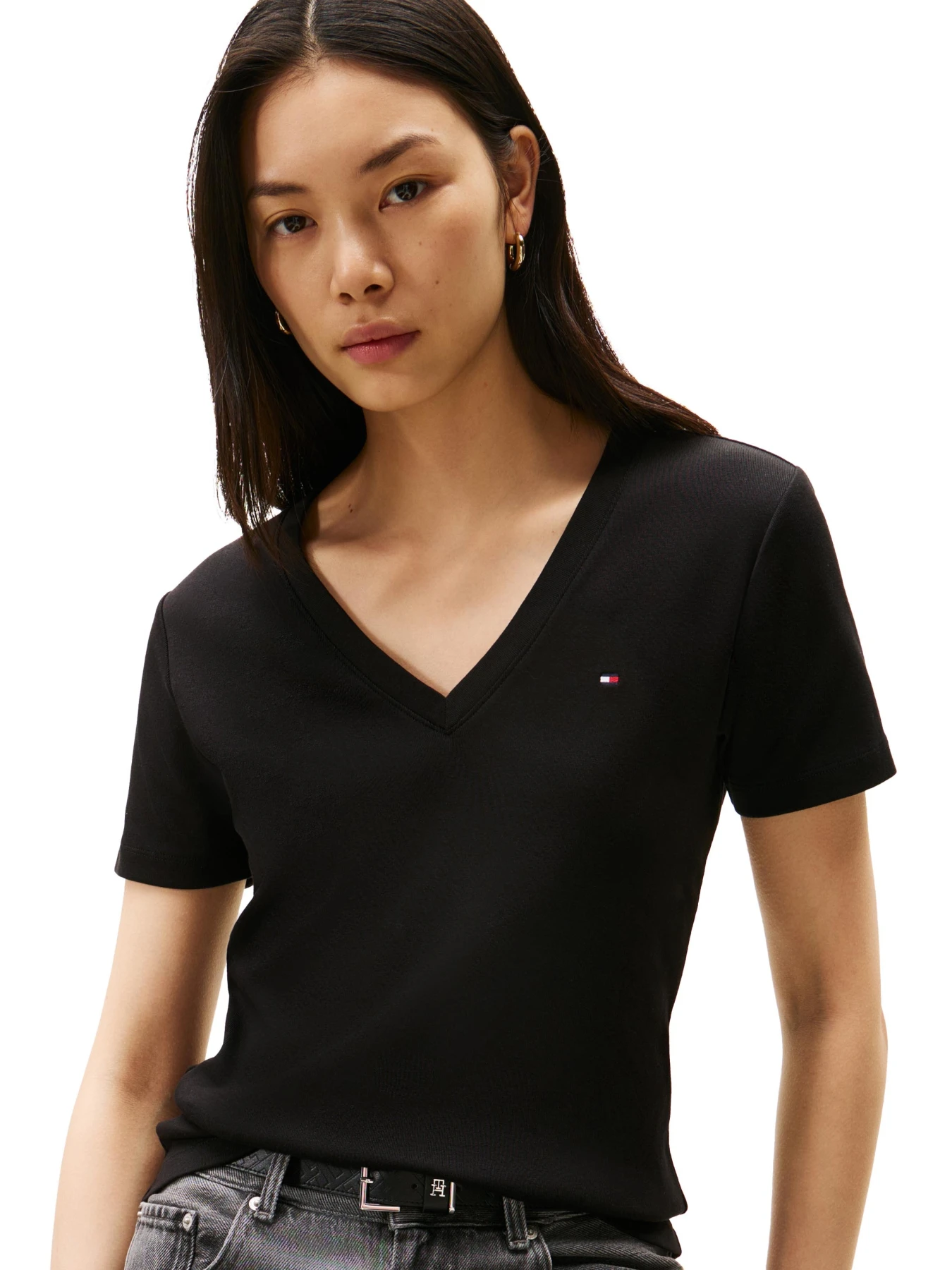 Ribbed Slim V-Neck T-Shirt Gallery