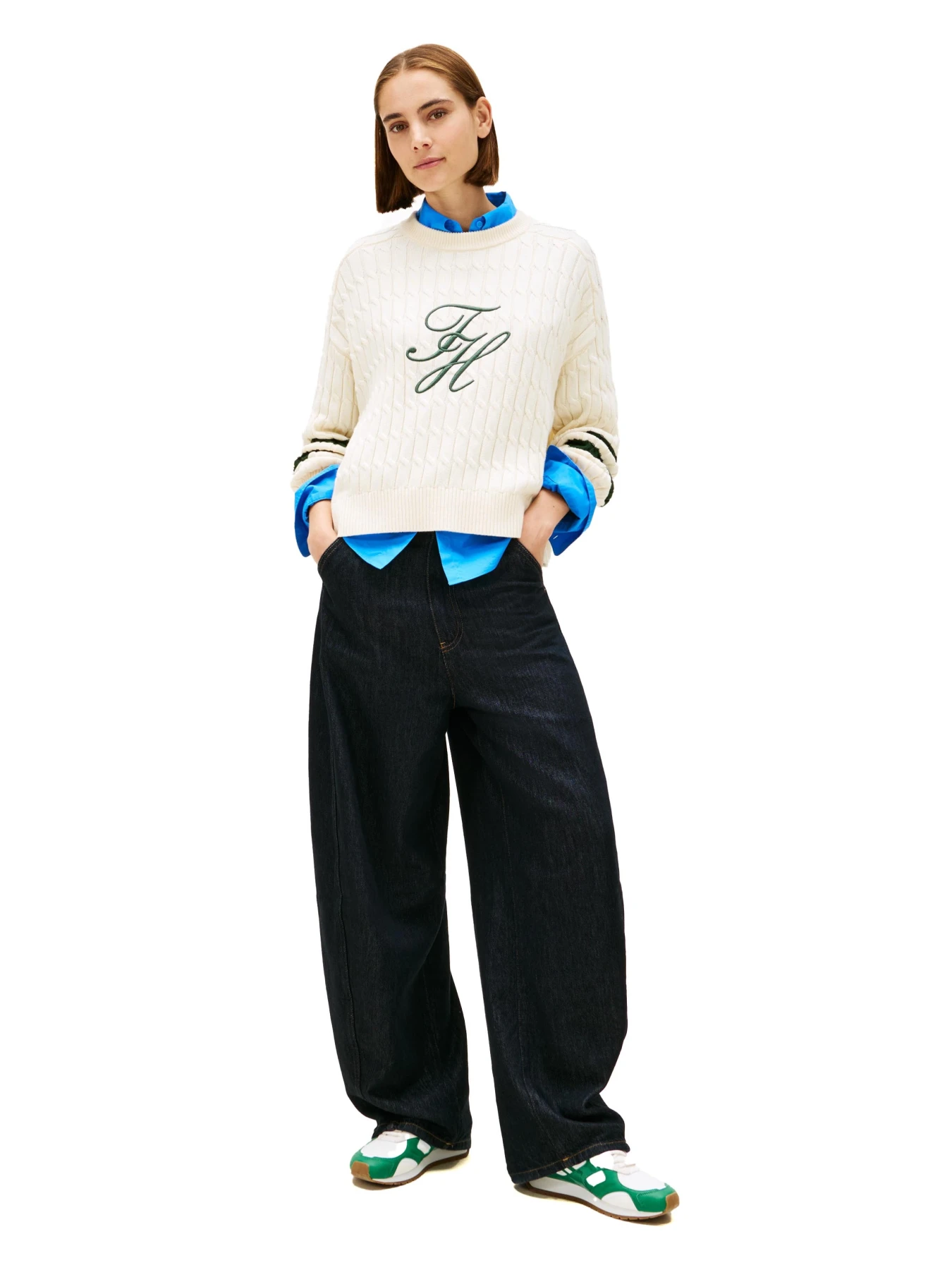 Logo Embroidery Relaxed Cable Knit Jumper Gallery