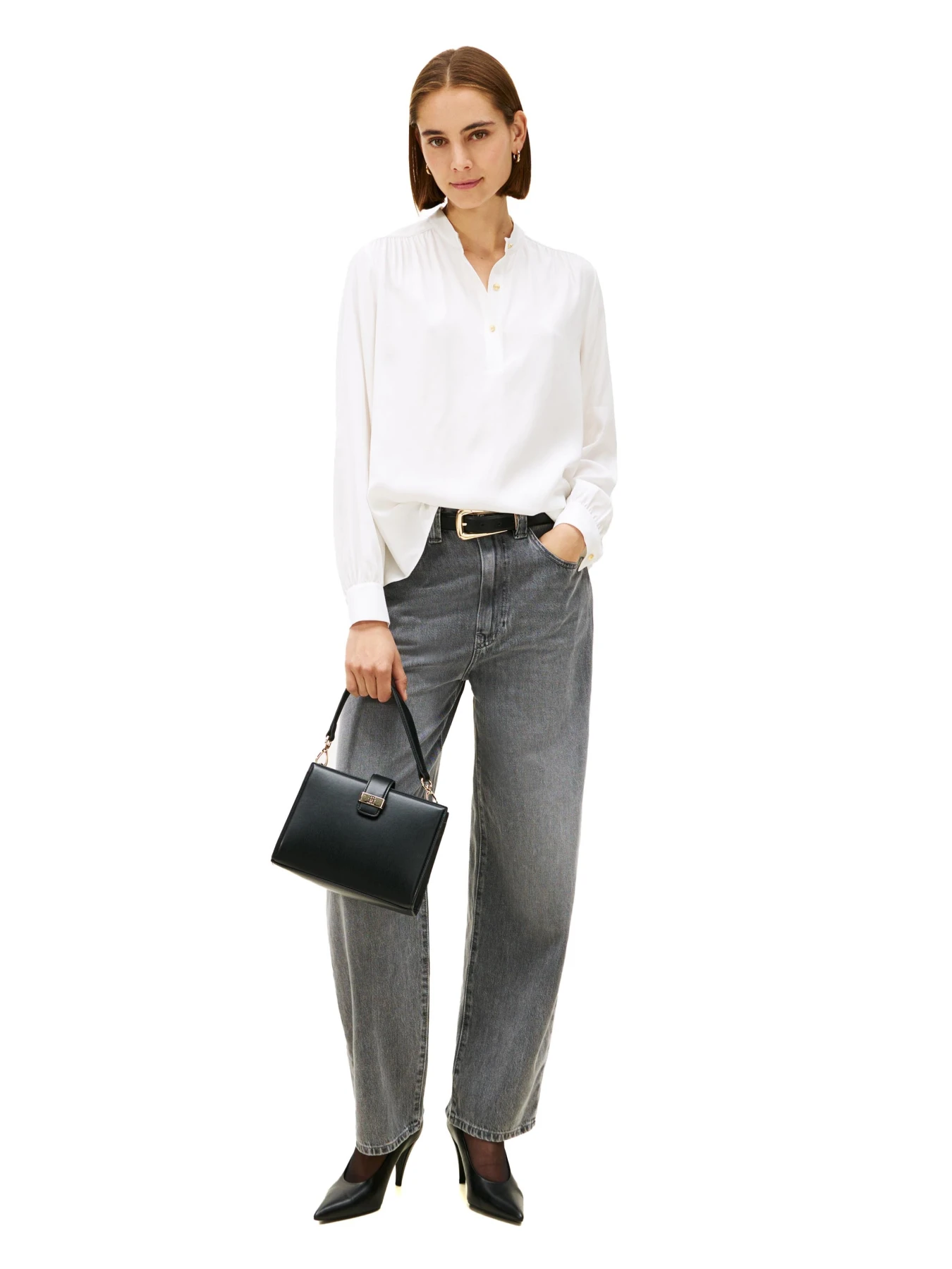 Gold-Tone Button Relaxed Twill Blouse Gallery