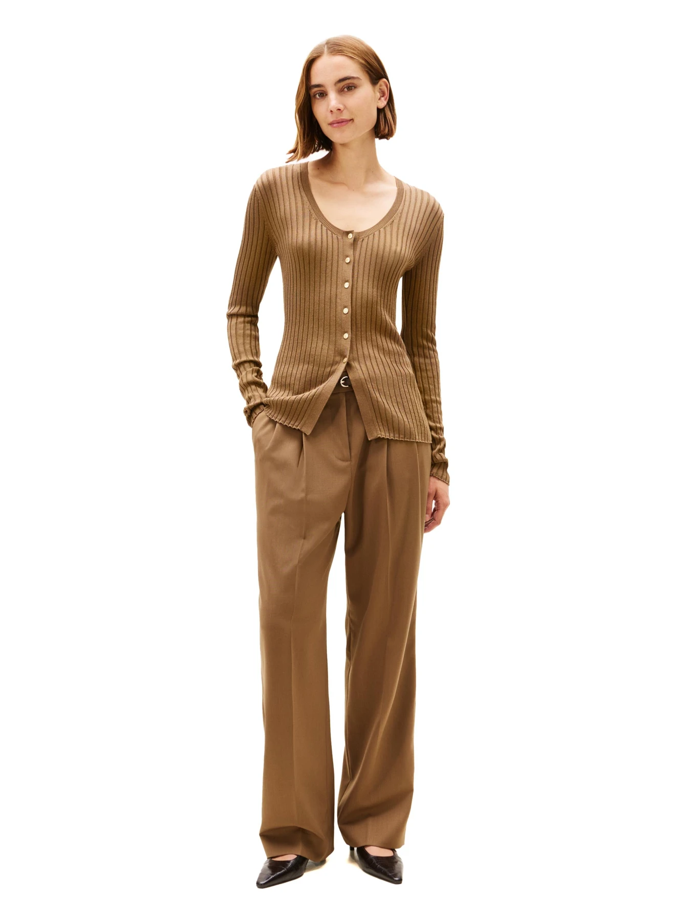 Cotton Rayon Rib Scoop Cardigan Sweater Gallery