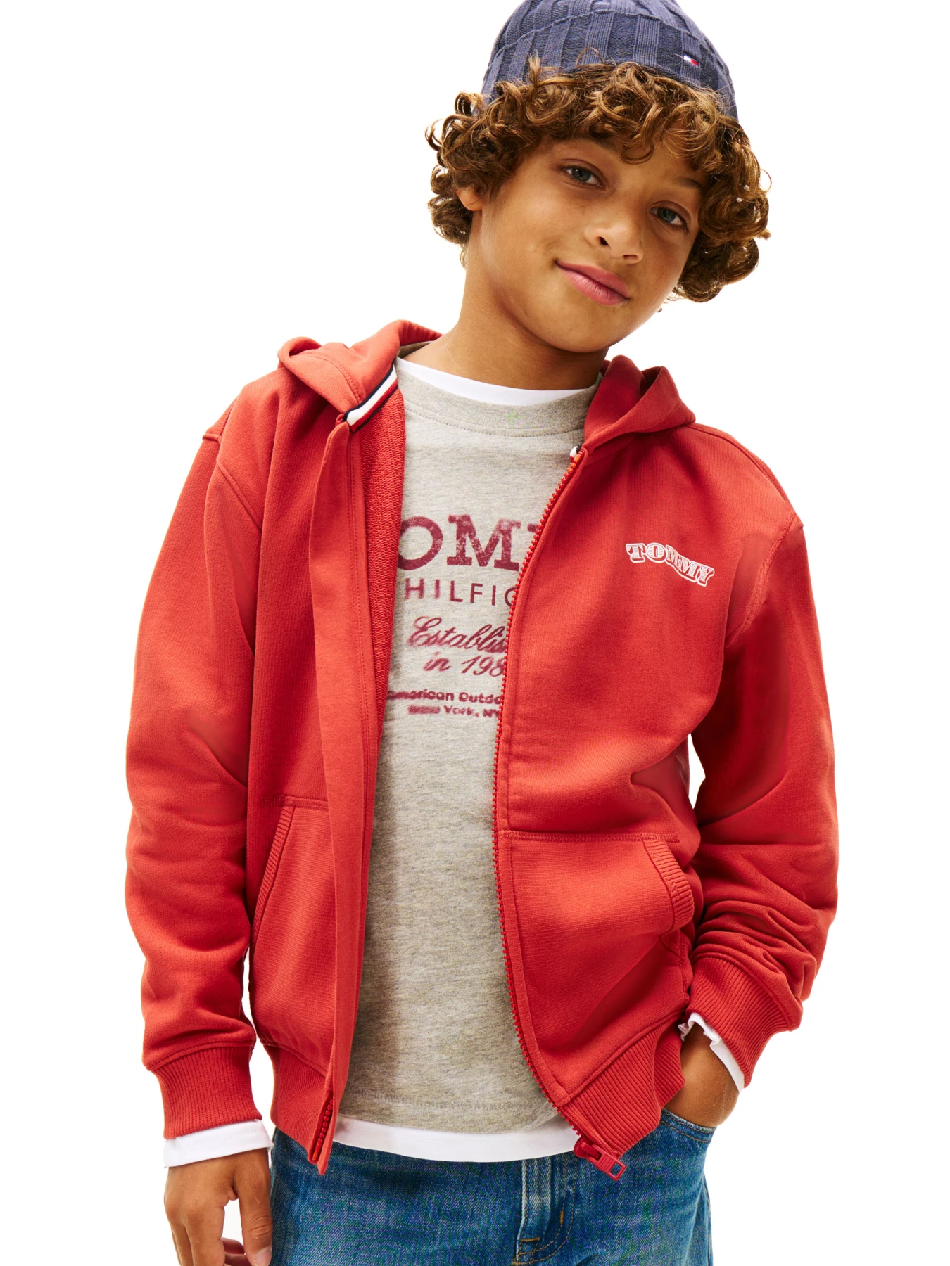 Kids Boys Textured Back Logo Zip-Thru Hoody Gallery
