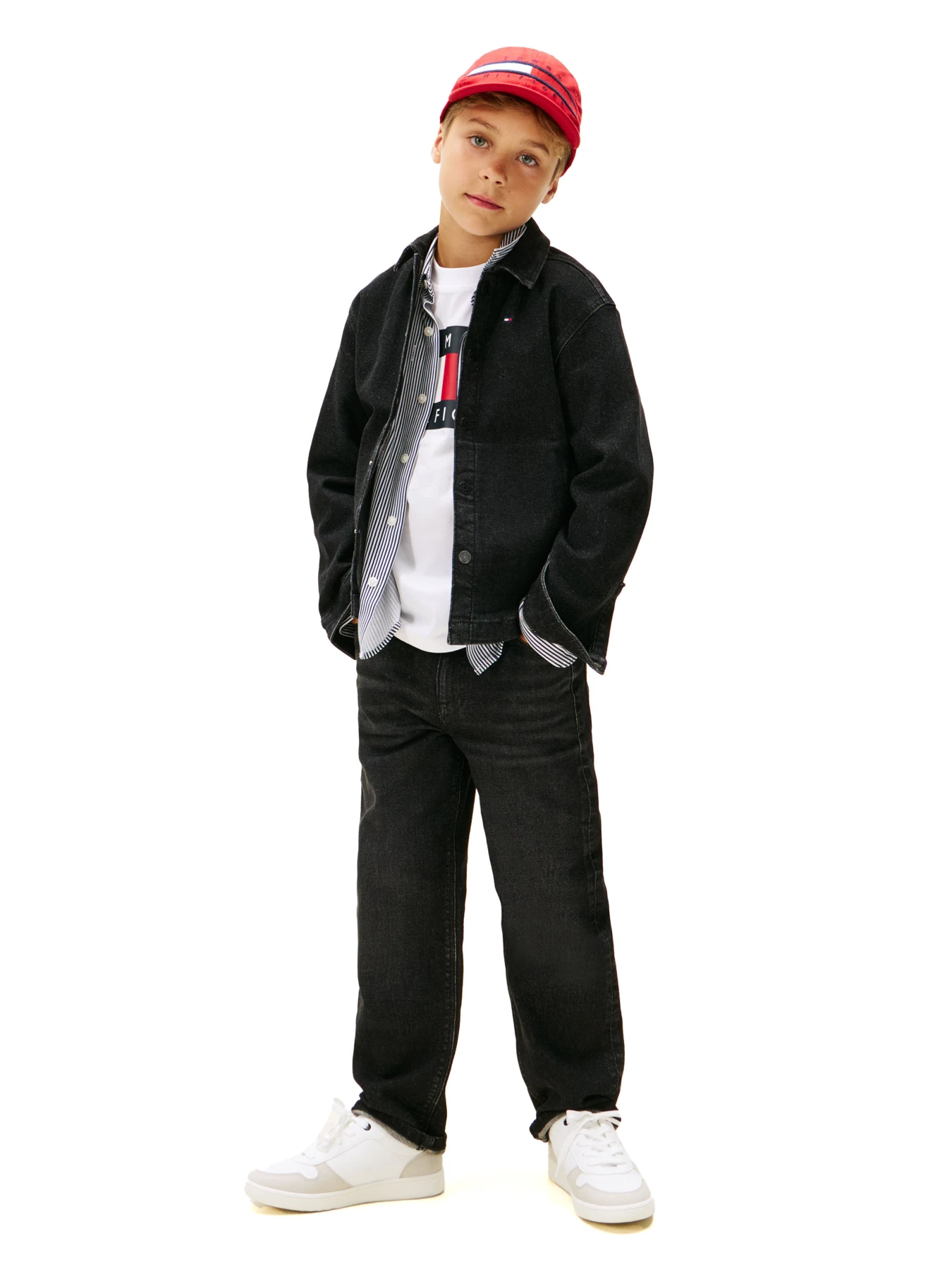 Kids Boys Denim Jacket with Back Logo Prints Gallery