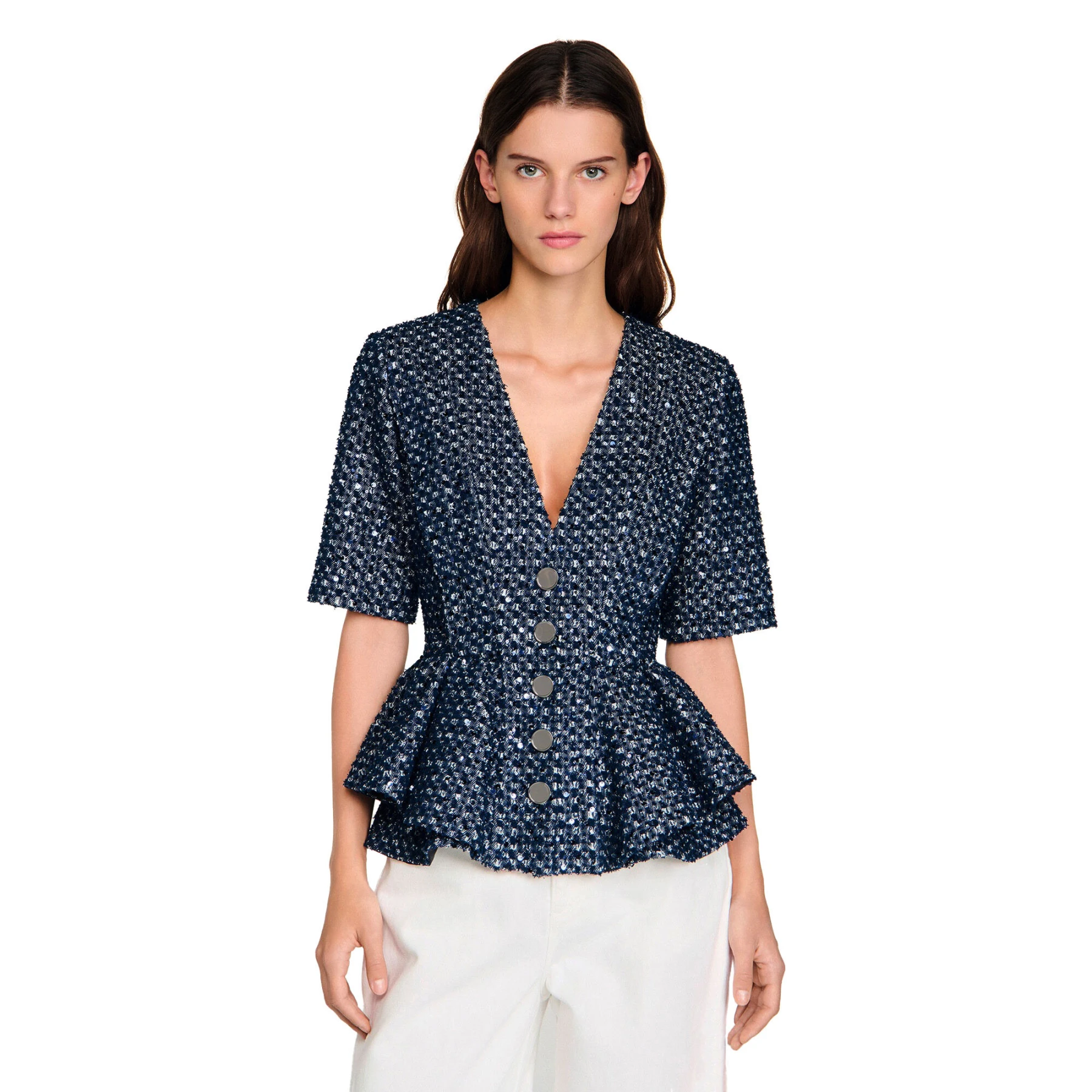 Press-stud Sequinned V-neck Top Gallery