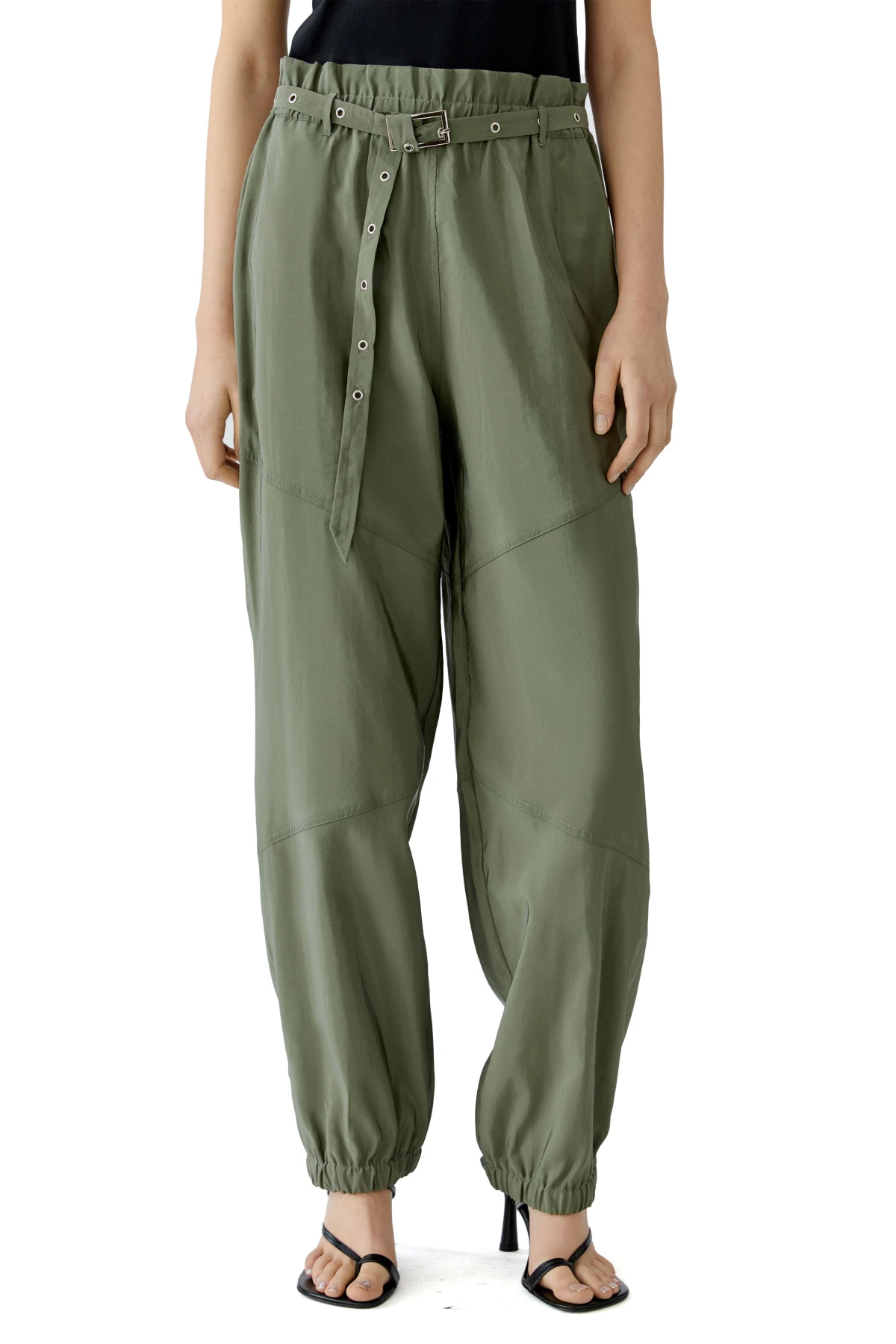 Balloon Cut Satin Trousers with Elastic Waist and Belt Gallery
