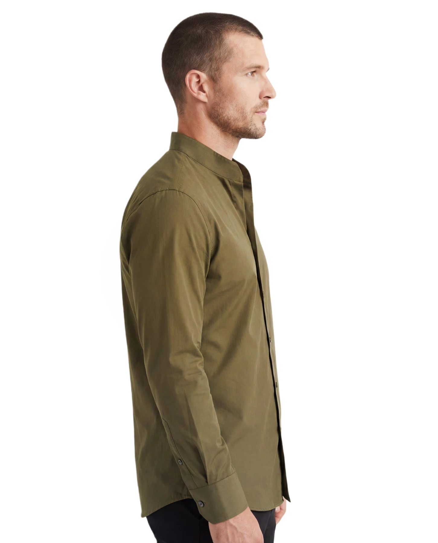 Slim-Fit Mandarin Collar Long Sleeve Shirt Gallery