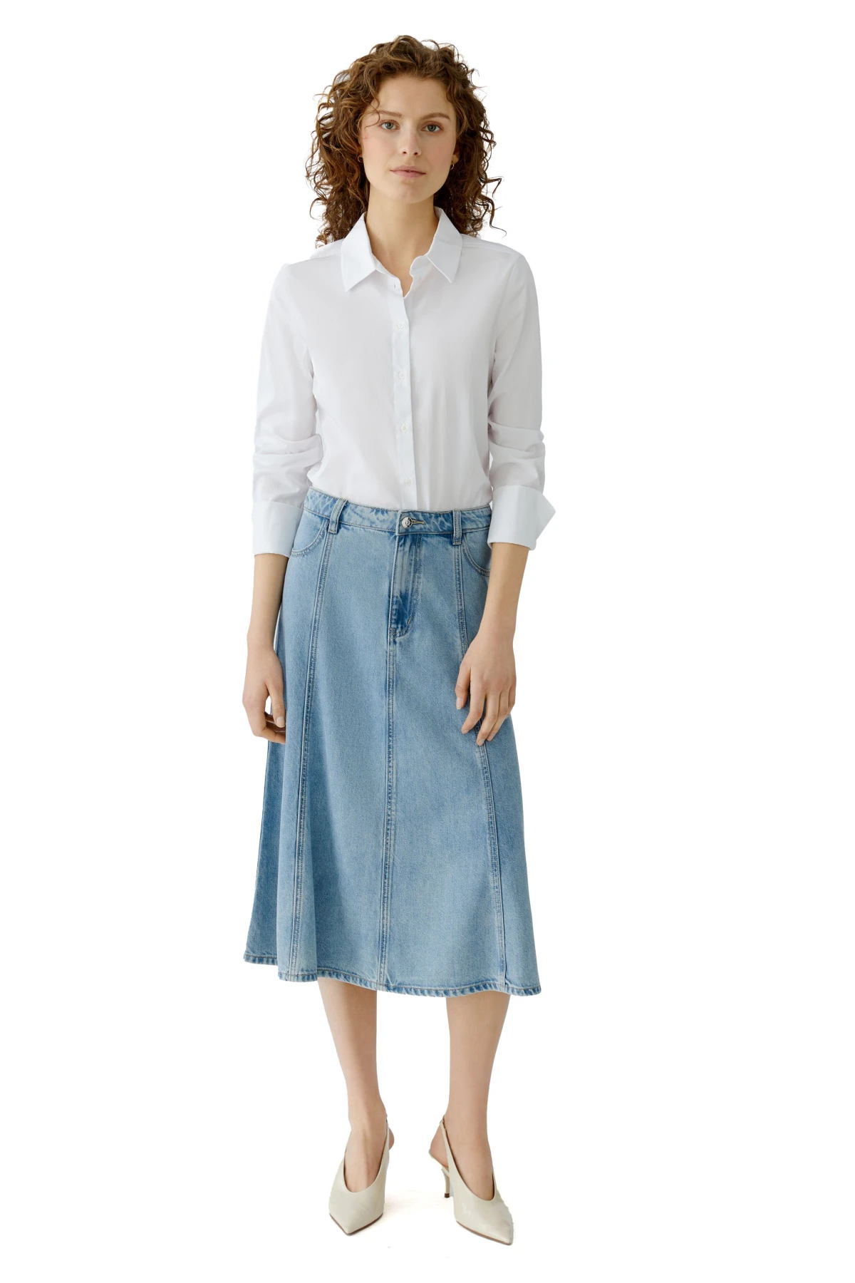 Lyocell-cotton Blen Tailored Denim Midi Skirt Gallery