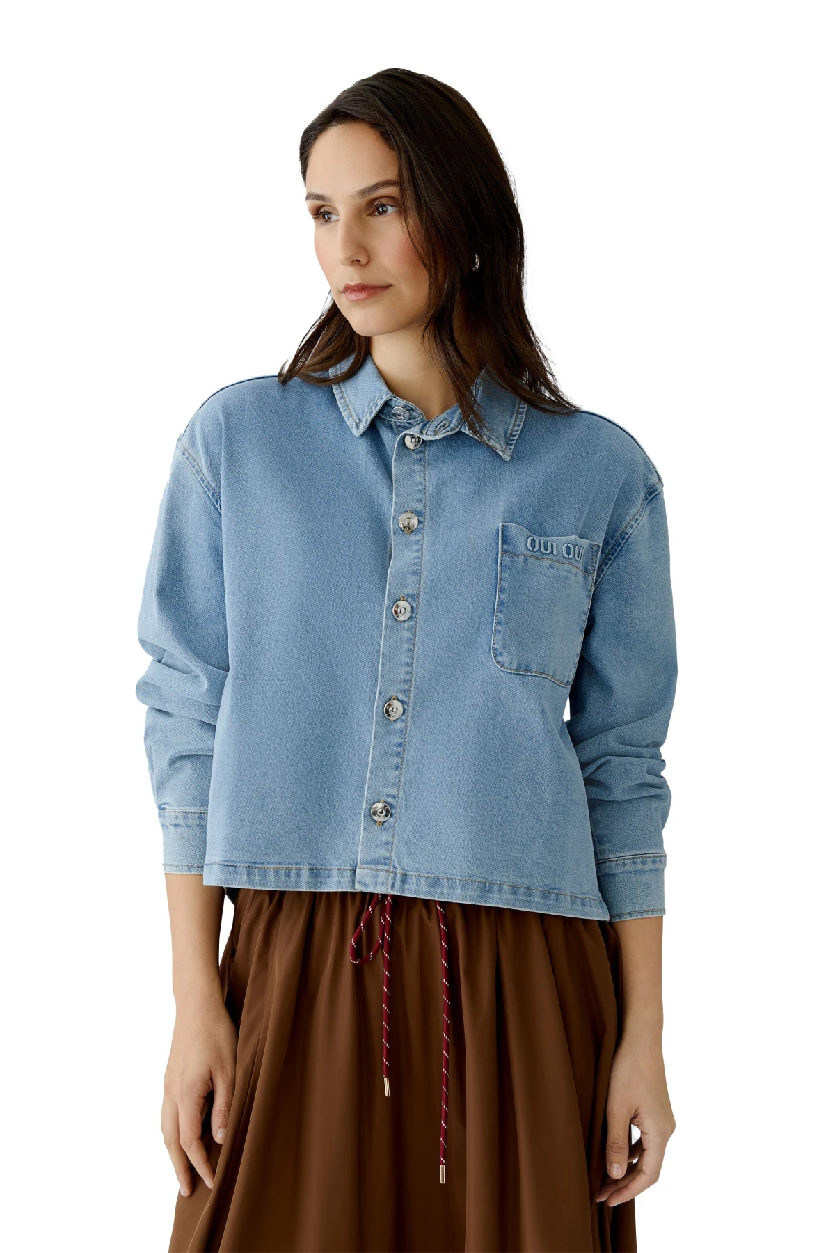 Relaxed Fit Denim Jacket with Shirt Collar Gallery