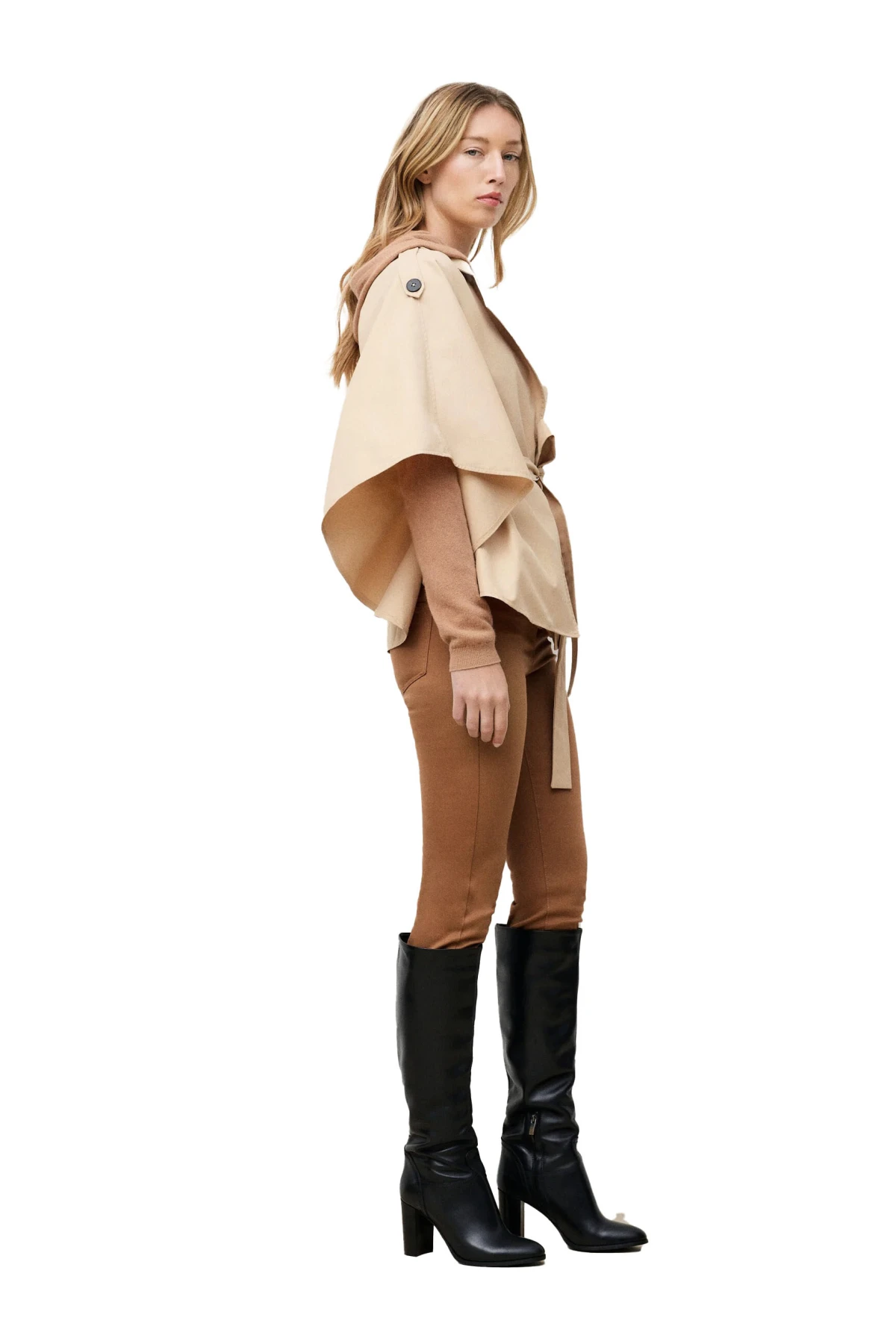 Belted Wide Sleeves Short Poncho Gallery