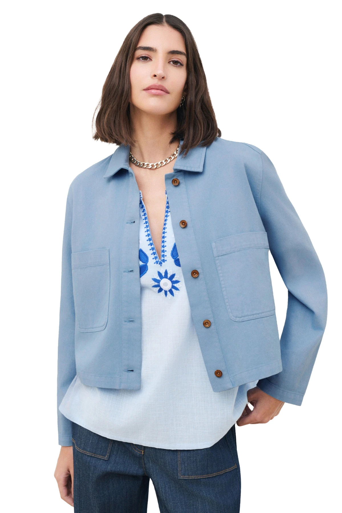 Cropped Workwear Jacket with Patch Pockets Gallery