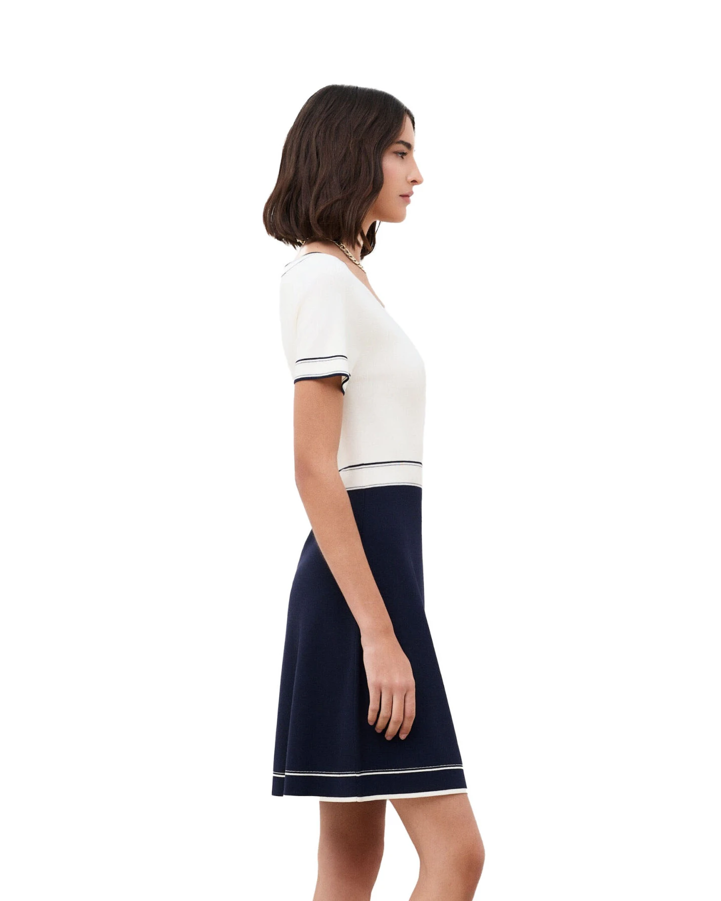 Short-Sleeve V-Neck Short Dress with Contrast Tipping Gallery