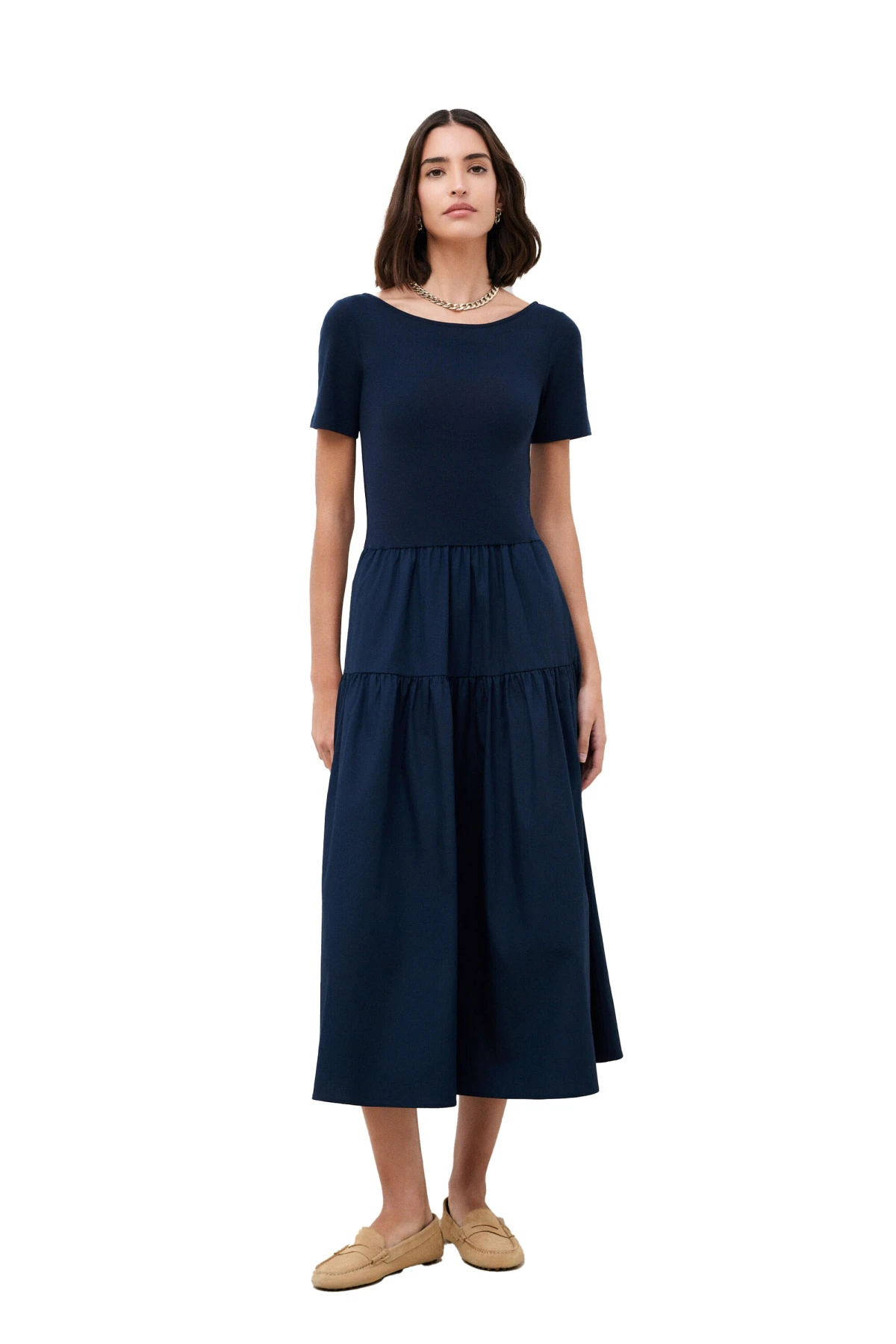 Short-Sleeve Dress with Flounced Skirt Gallery