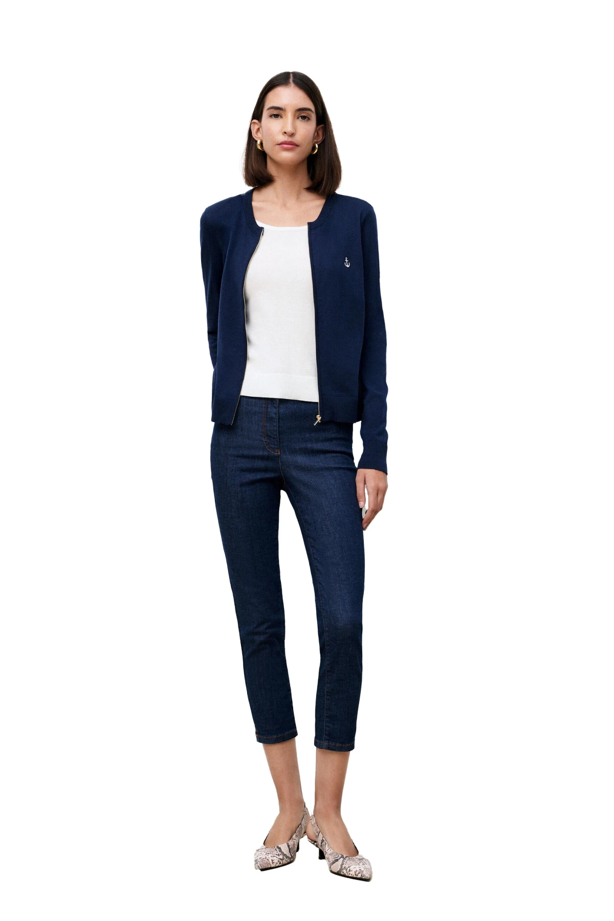 Zip-Up Cardigan with Anchor Embroidery Gallery