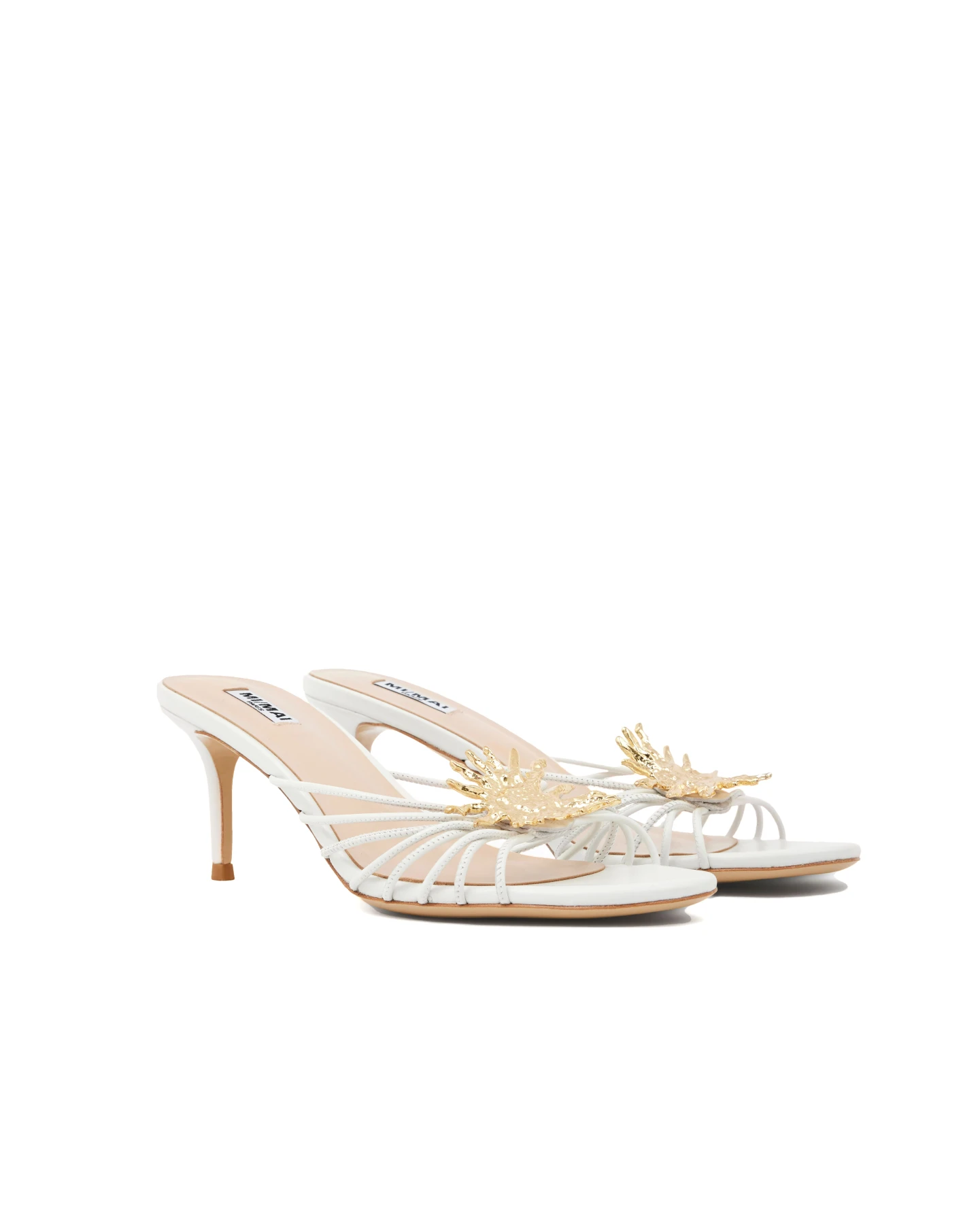Strappy Heeled Mules with Gold Butterfly Embellishment Gallery