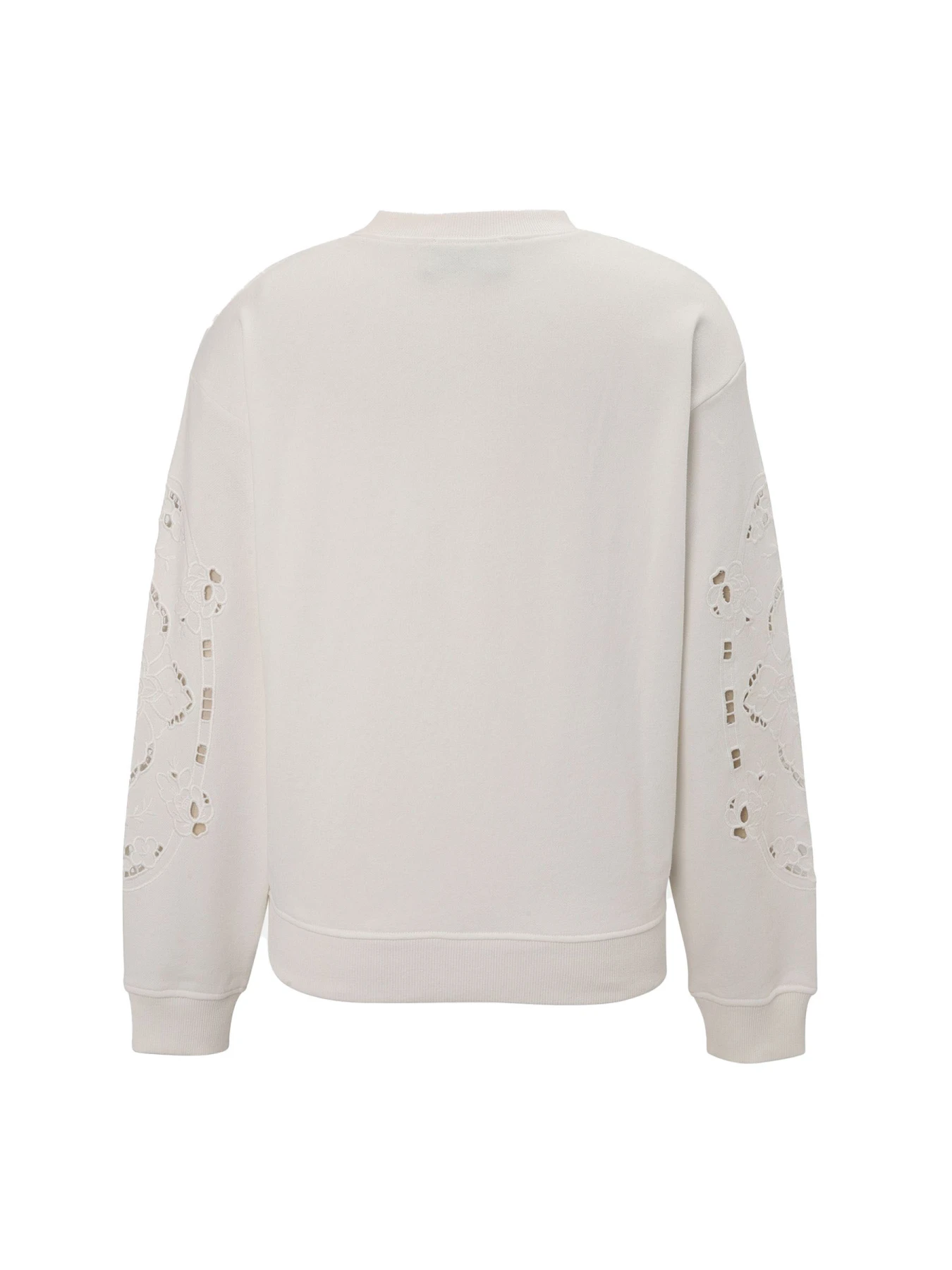 Long-Sleeve Round-Neck Sweatshirt with Flower Embroidery Gallery