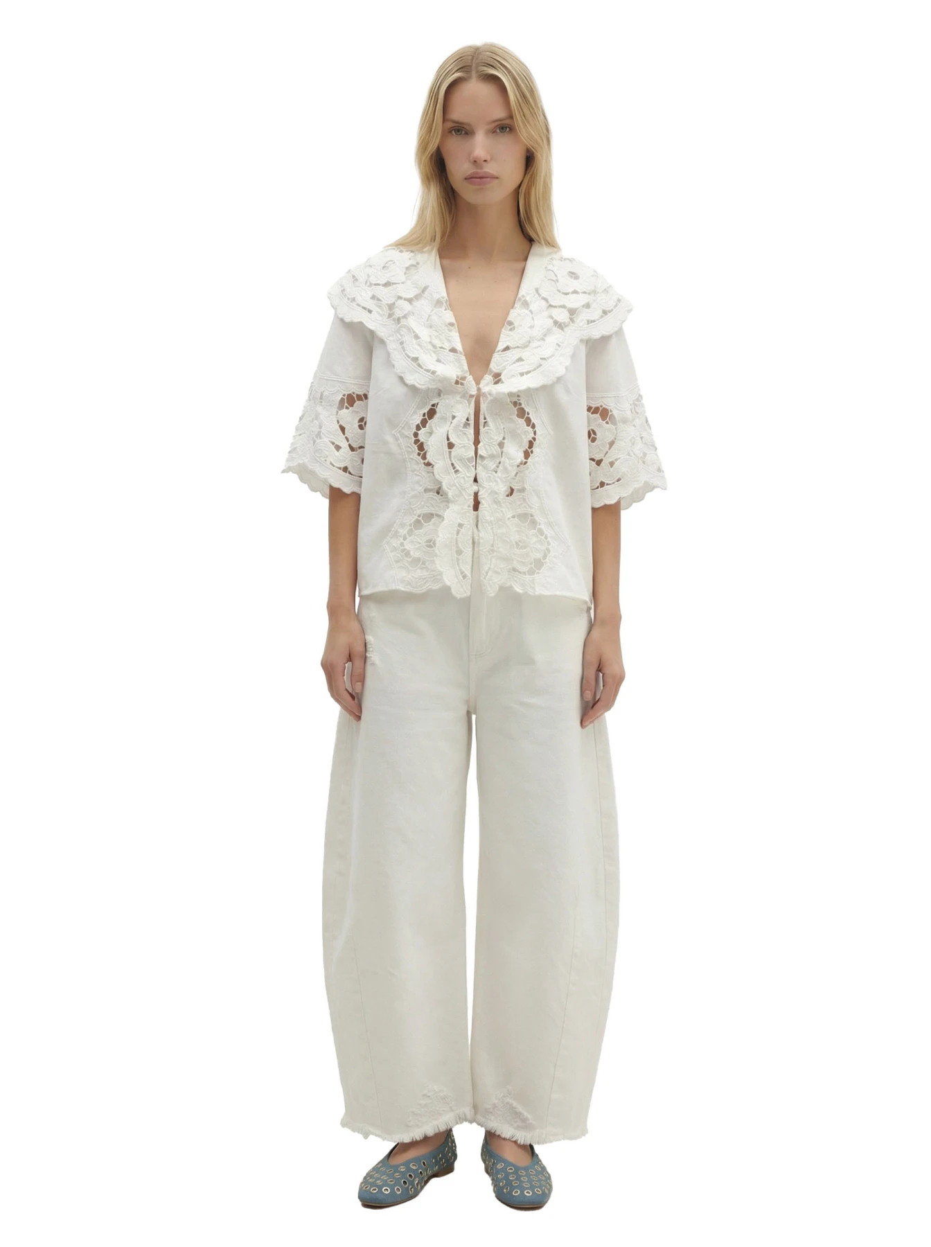 Shawl-Collar Shirt with Broderie Anglaise Gallery