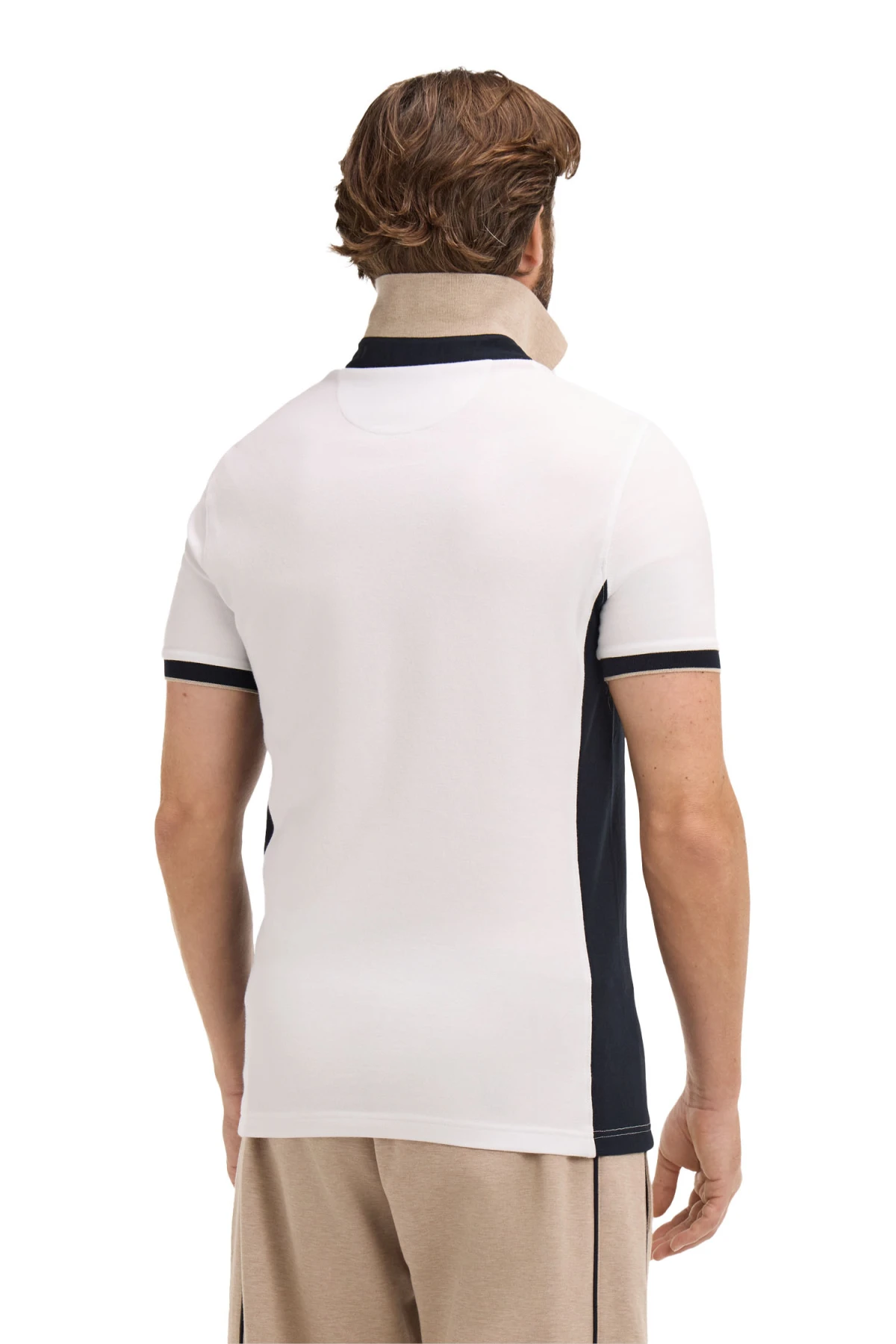 Slim Fit Cotton Short-Sleeve Polo With Navy Panels  Gallery