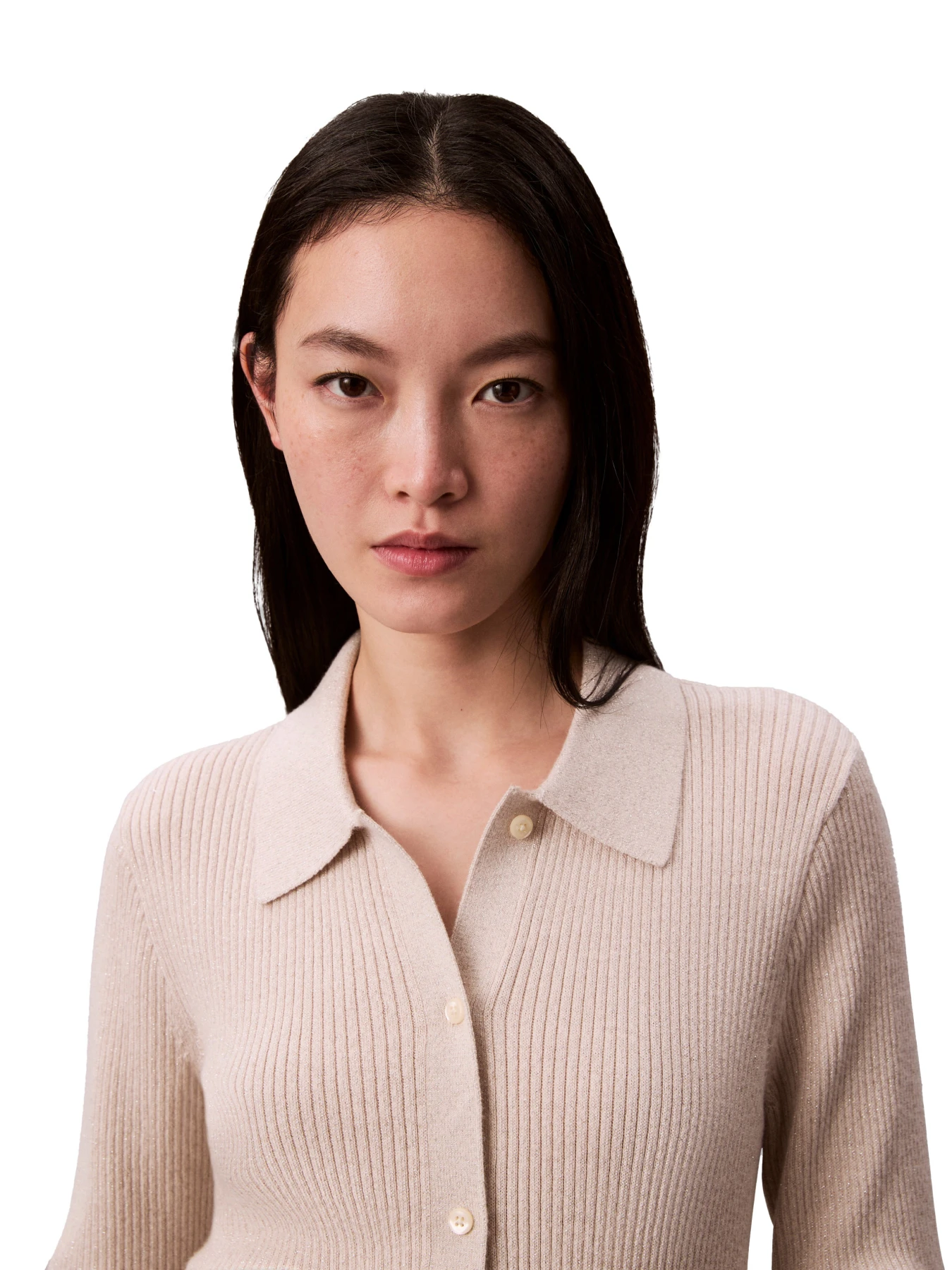 Wool Blend Rib Collared Cardigan Gallery