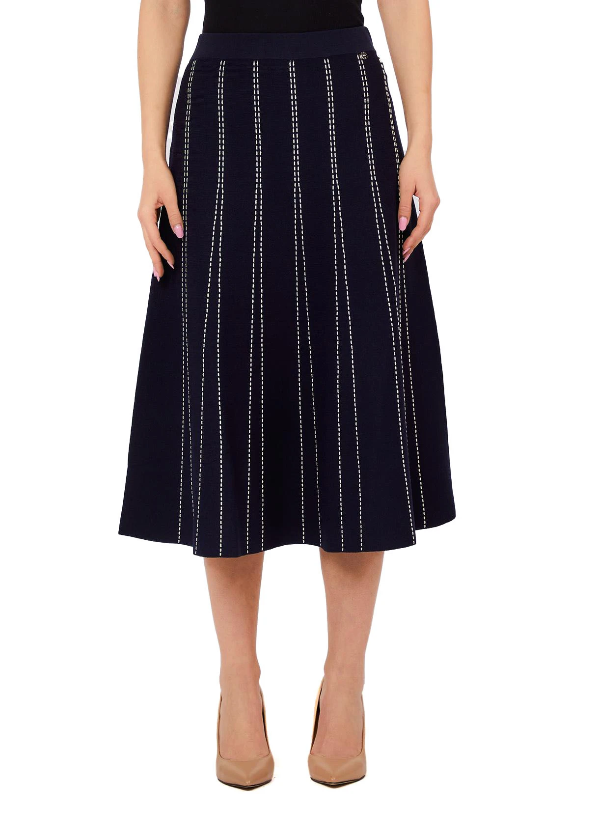 Knit Midi Skirt with Contrastt Stitching Gallery
