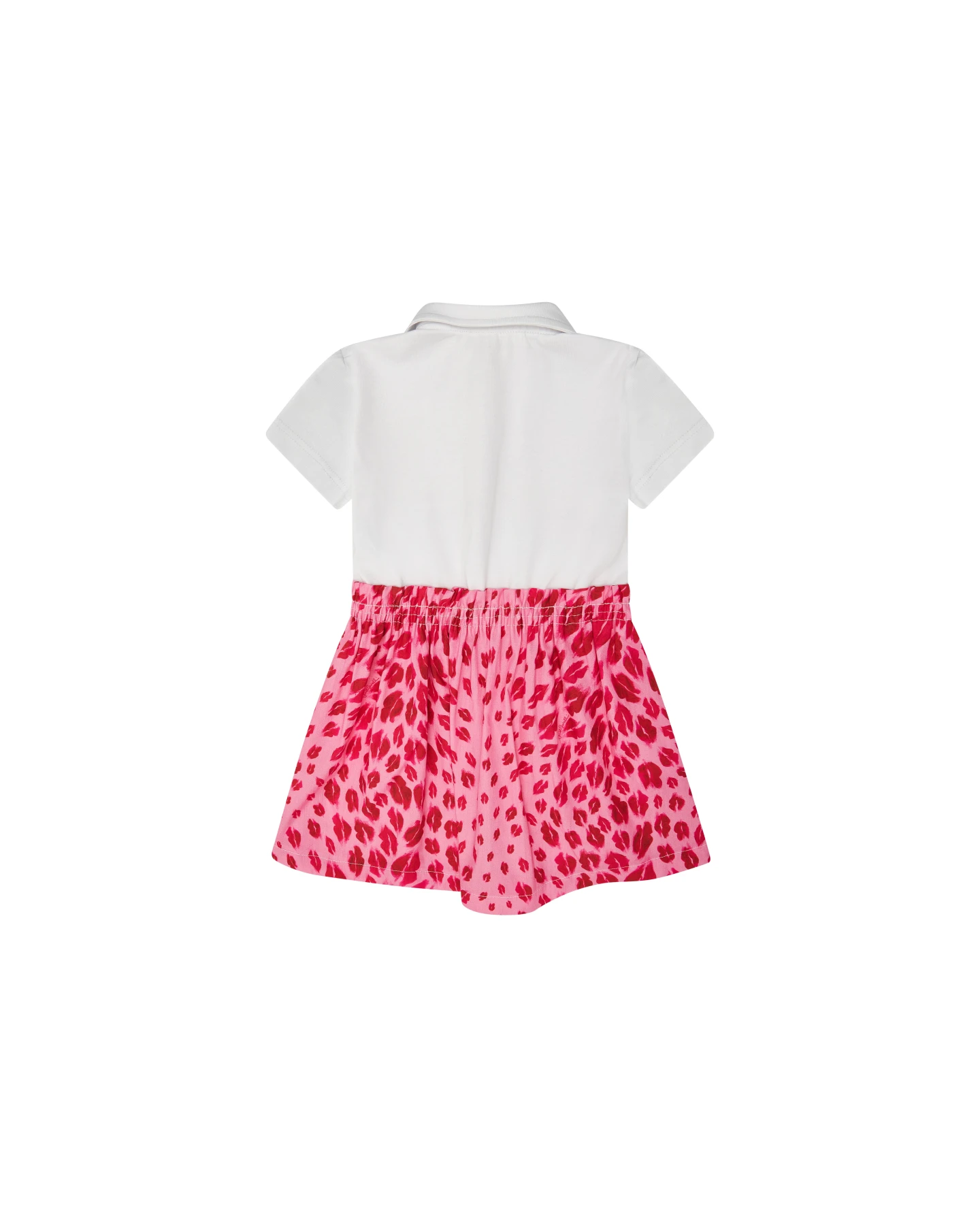 White & Pink Lip Print Polo Short Sleeve Dress Gallery