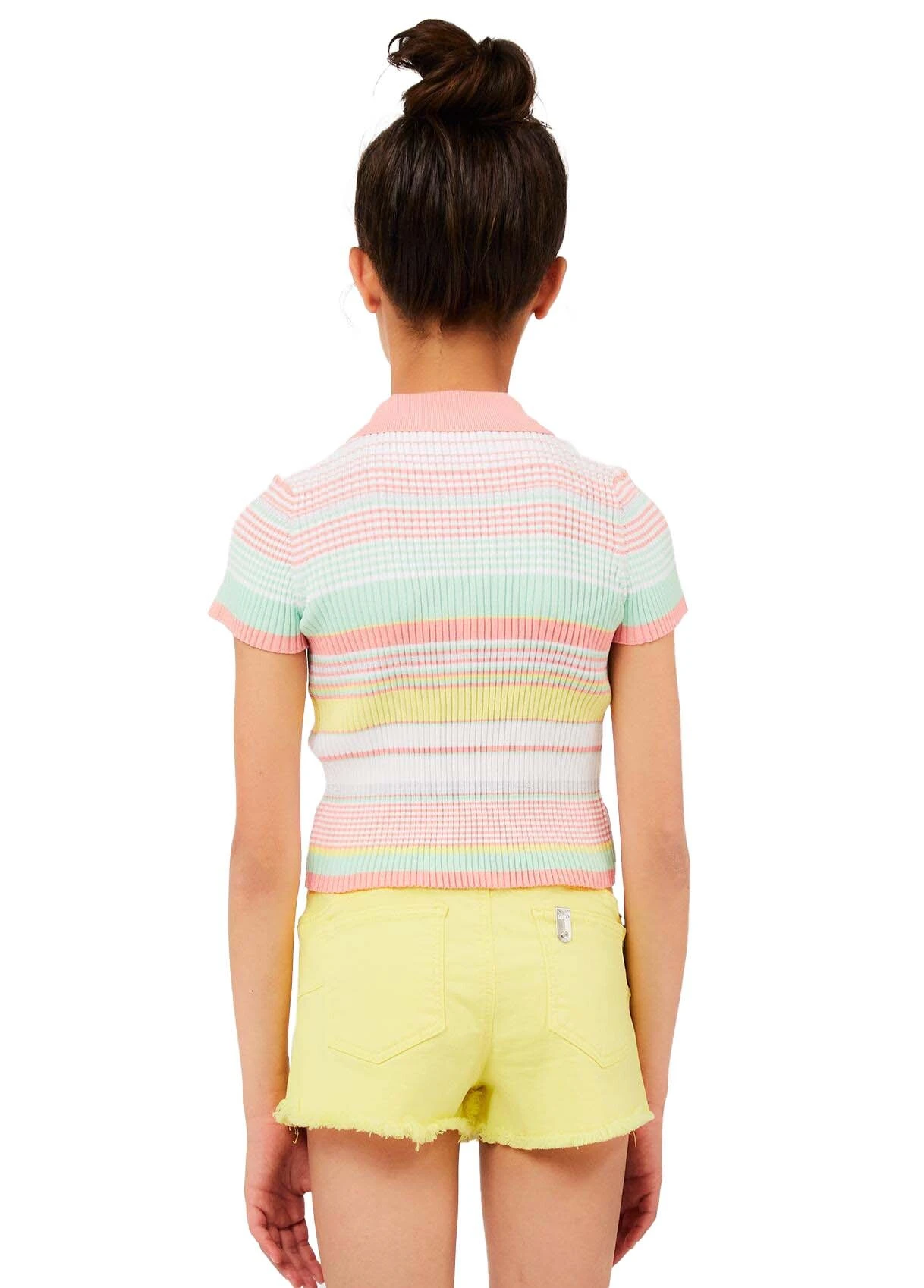 Striped Rib-Knit Polo with Embellished Collar Gallery