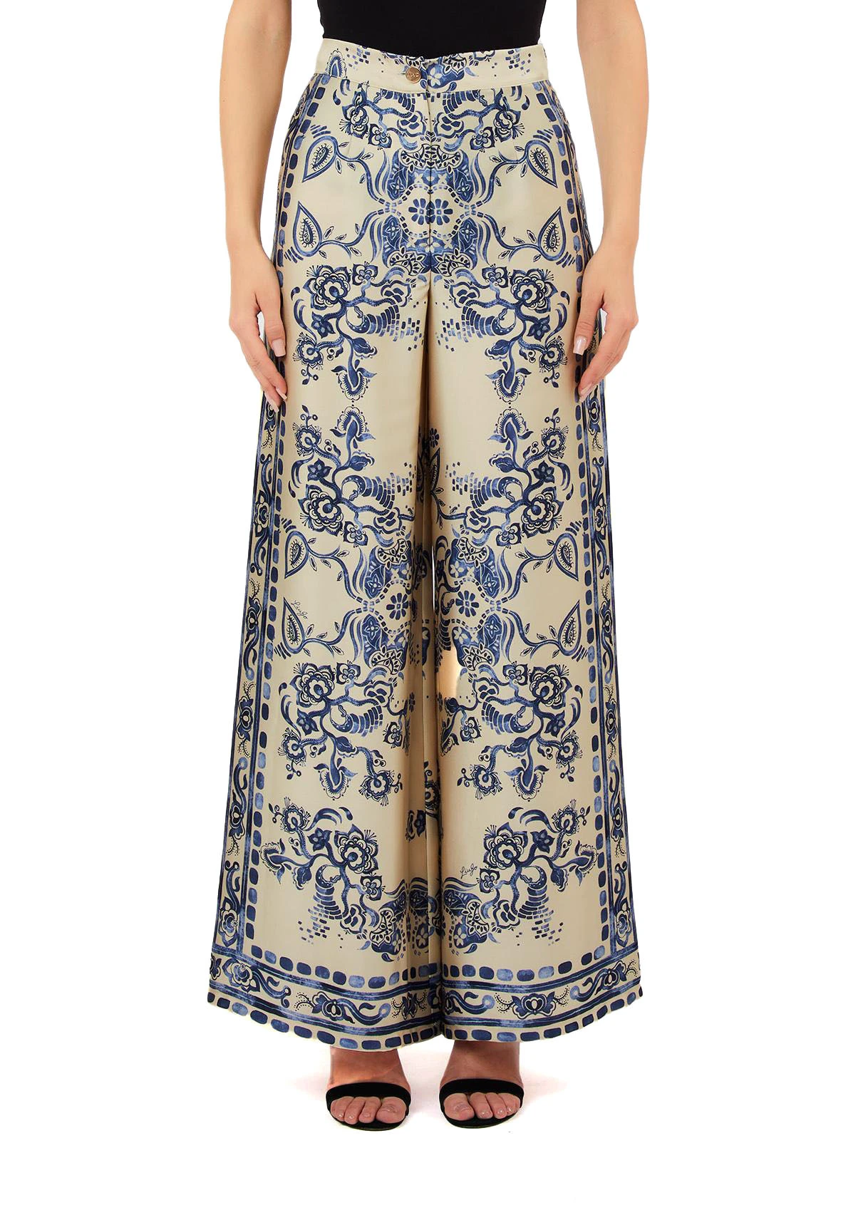 Satin Wide Leg Trousers with Foulard Print  Gallery