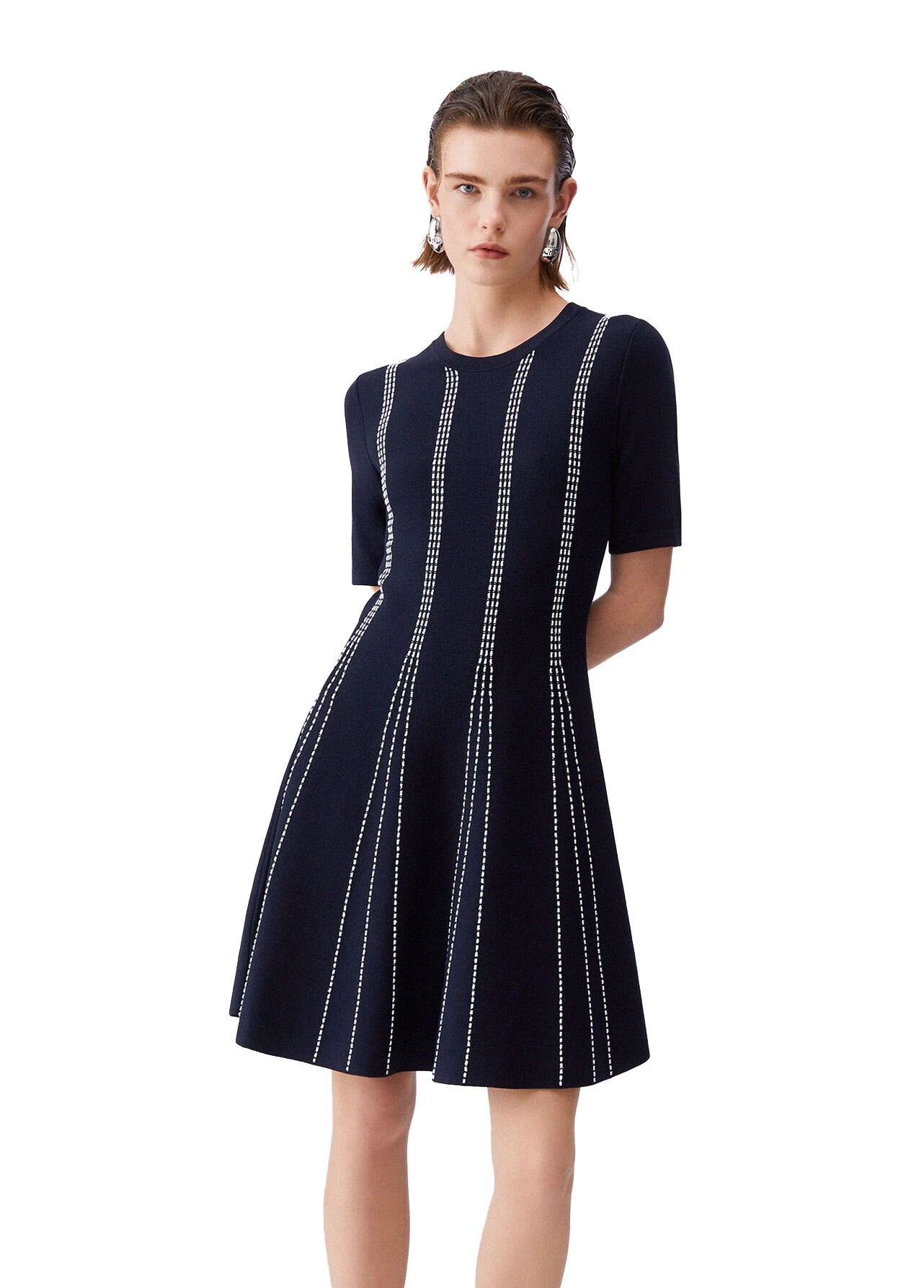 Short Knit Dress with Contrasting Seams Gallery