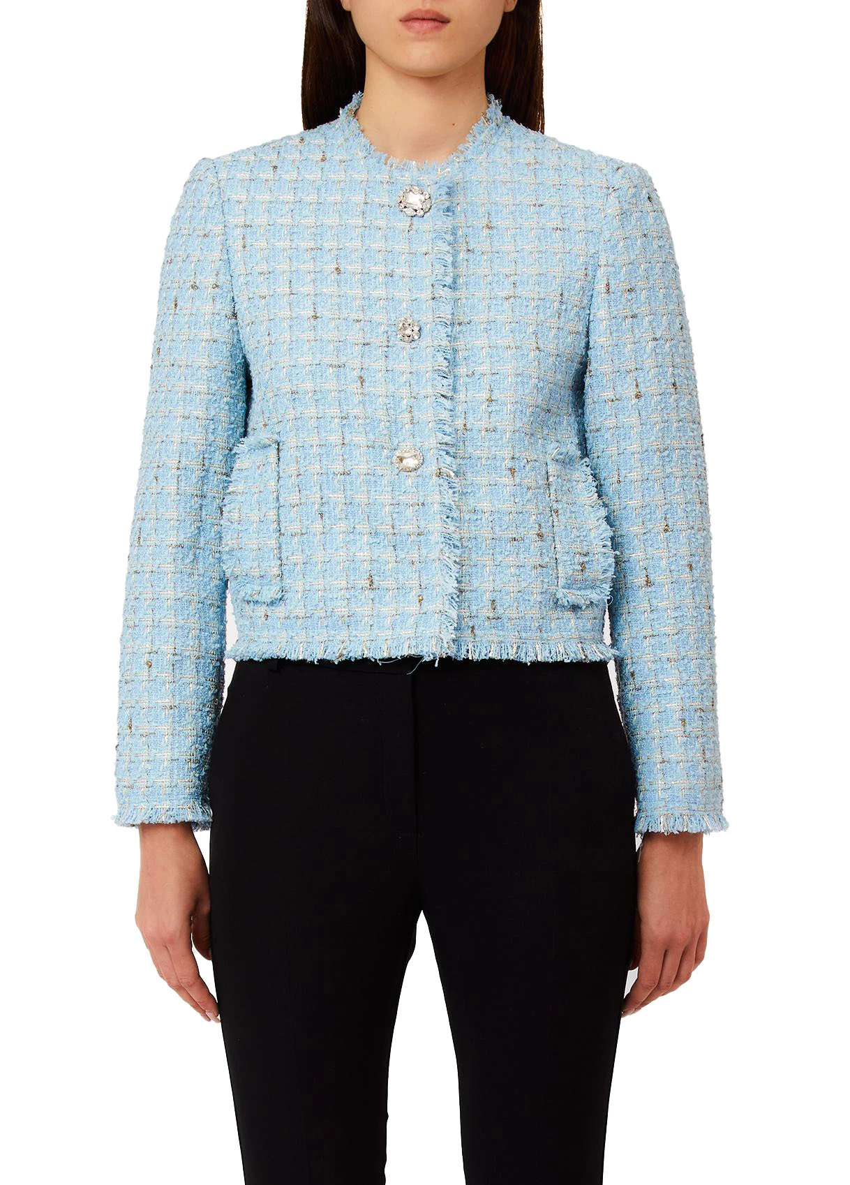 Smart Bouclé Jacket with Bejewelled Button Closure Gallery