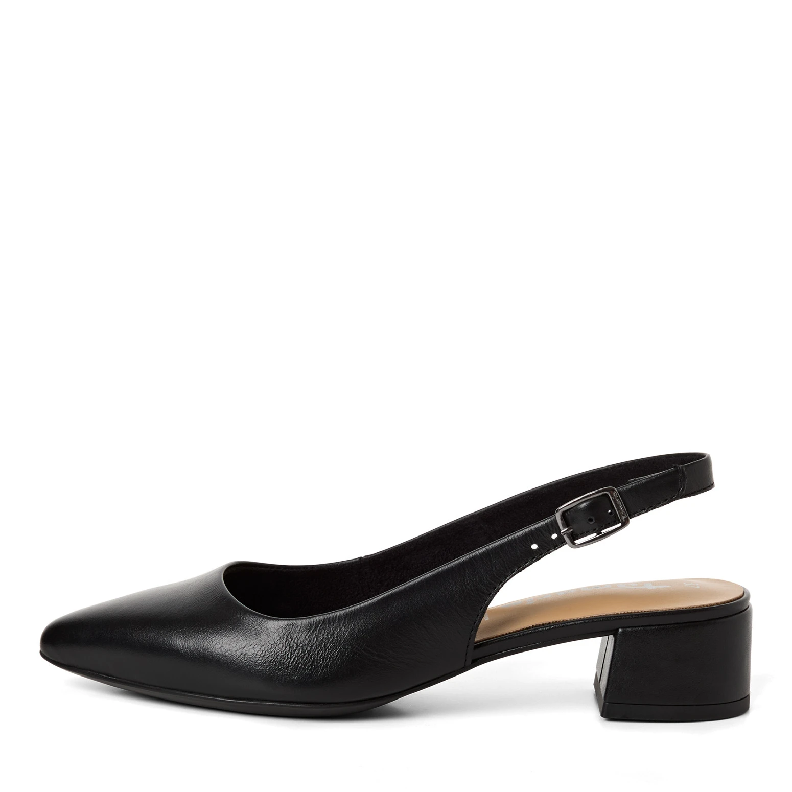 Leather Pointed-Toe Slingback Block Heels Pump Gallery