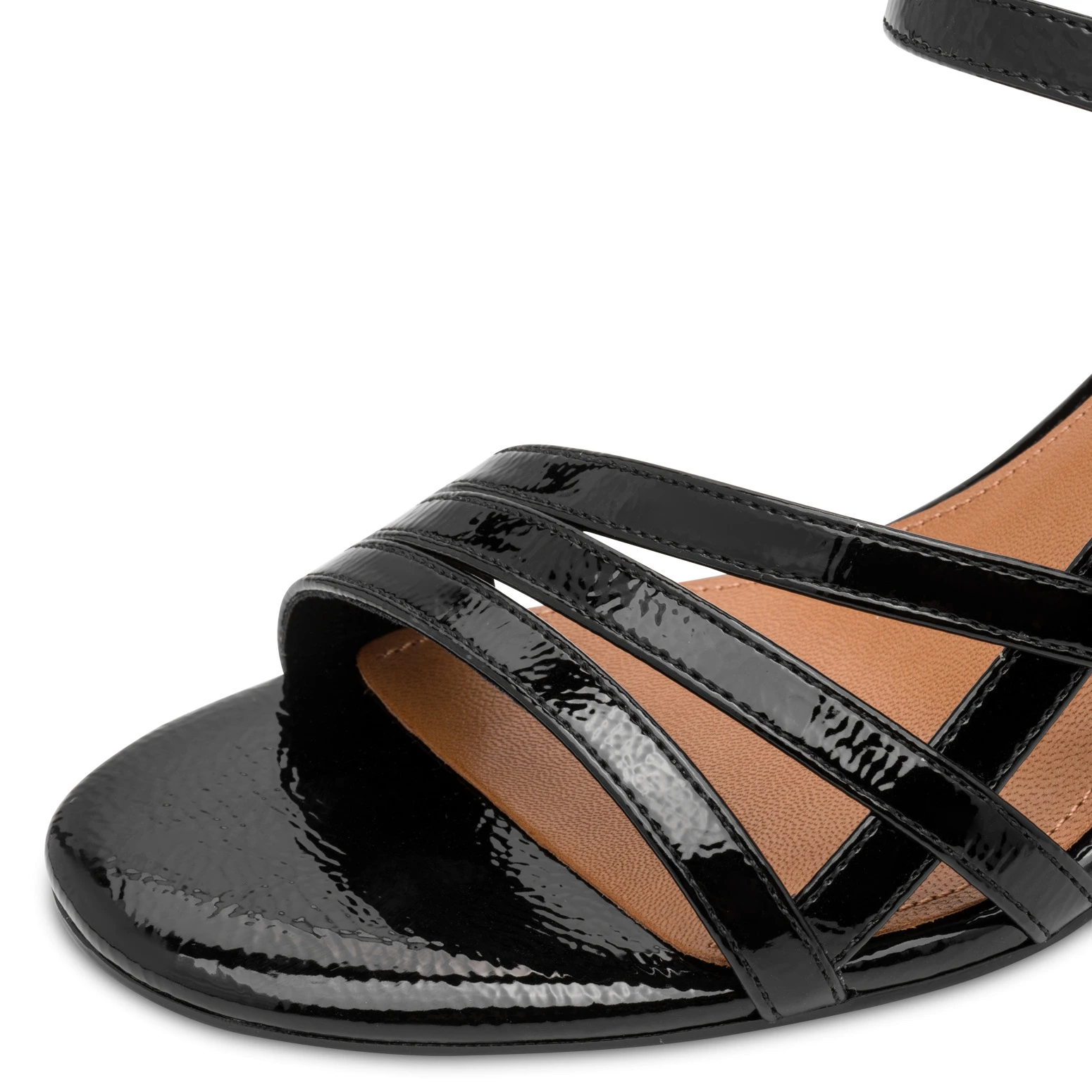 Criss-Cross Patent Mid-Block Heel Sandals Gallery