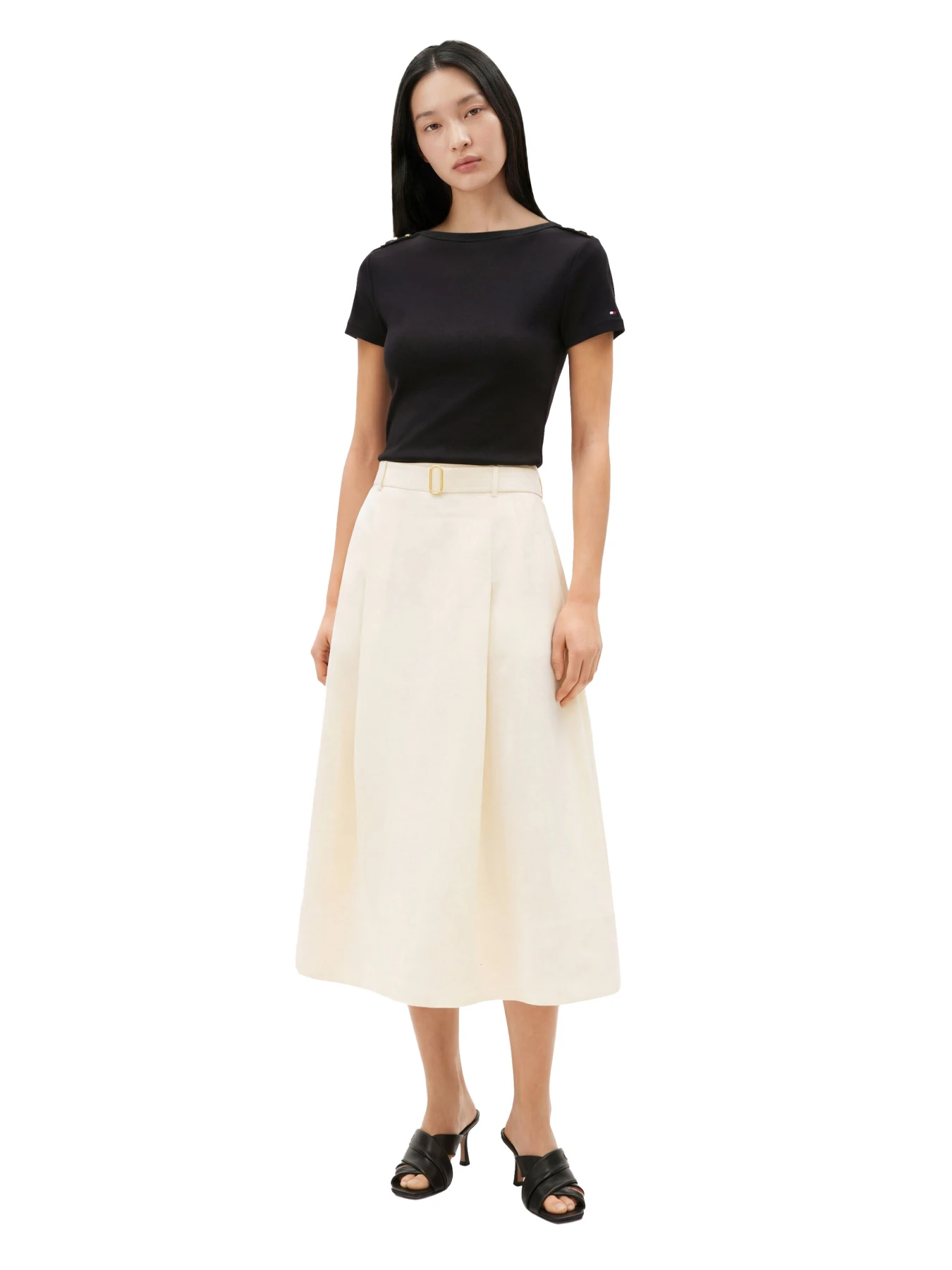 Gold-Tone Button Slim Boat Neck T-Shirt Gallery