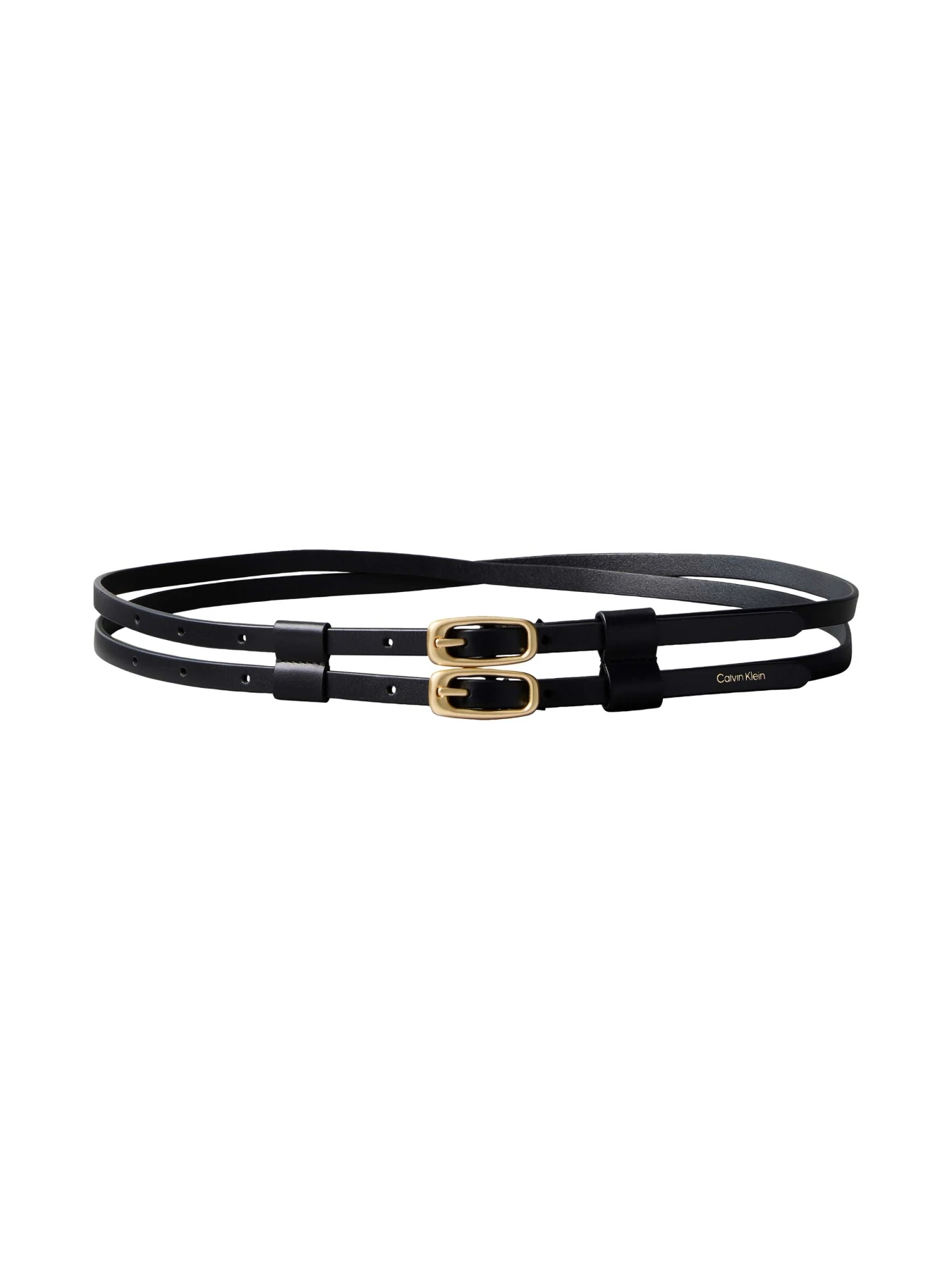 Skinny Double-Strap Leather Belt with Gold Buckles Gallery