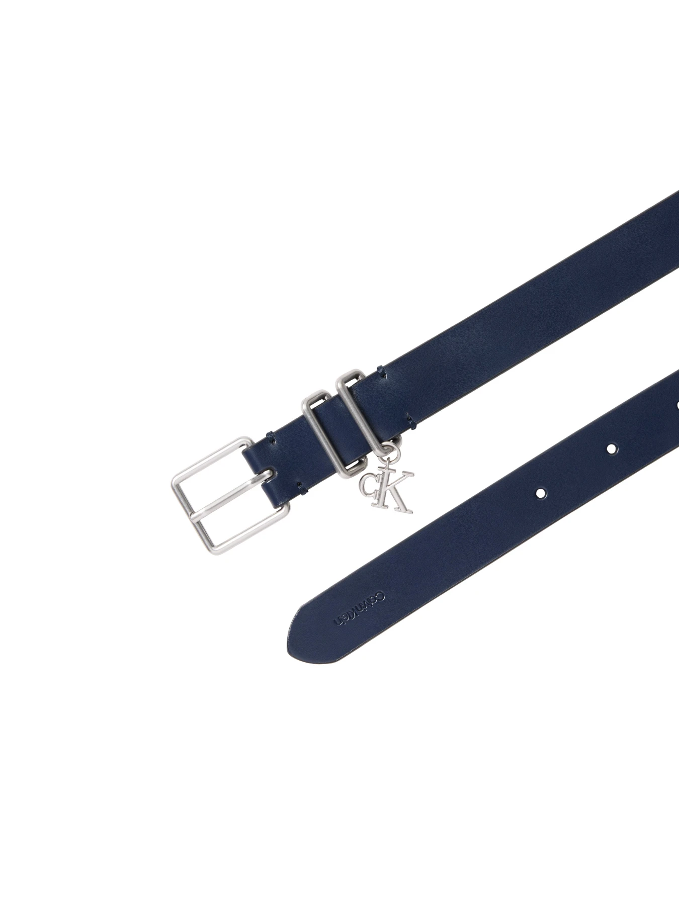 Leather Belt with Rectangular Buckle and Monogram Charm Detail Gallery