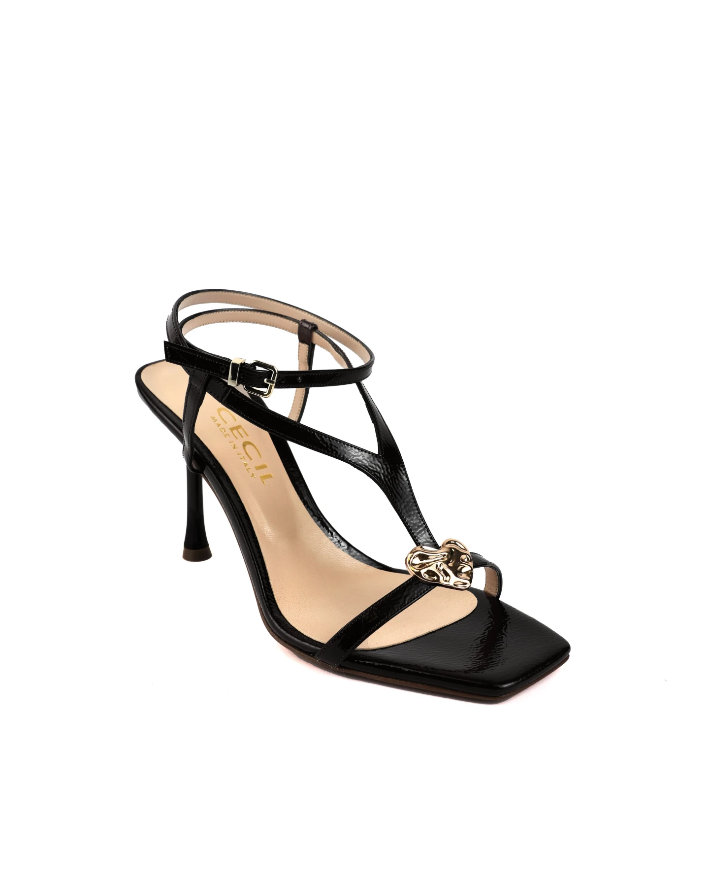 Patent Strappy Sandals with Gold Heart Ornament Gallery