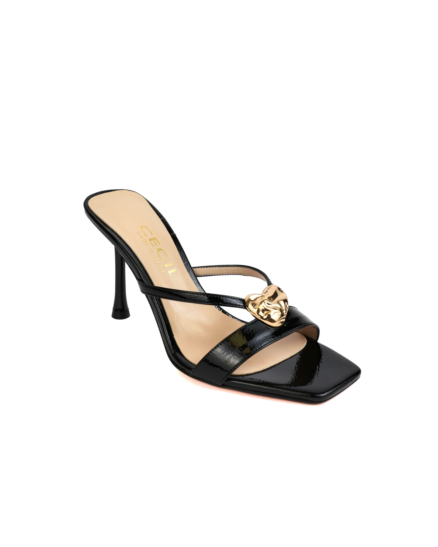 Patent Heeled Mules with Gold Heart Accent Gallery