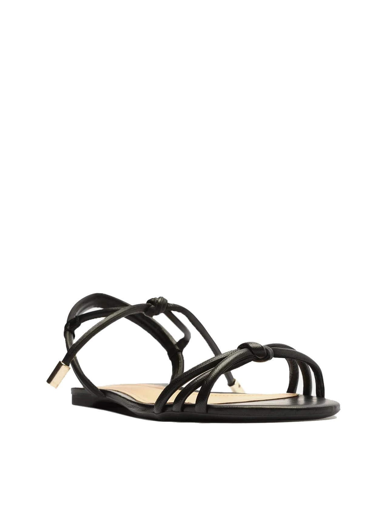 Black Leather Flat Sandal with Knot Straps Gallery