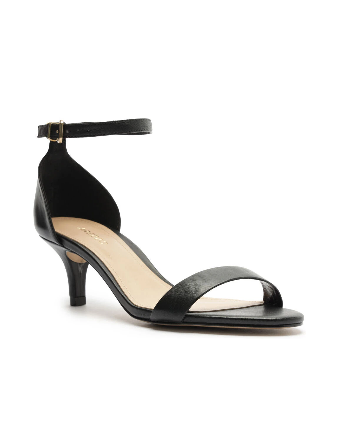 Black Leather Kitten Heel Sandal with Ankle Strap Gallery
