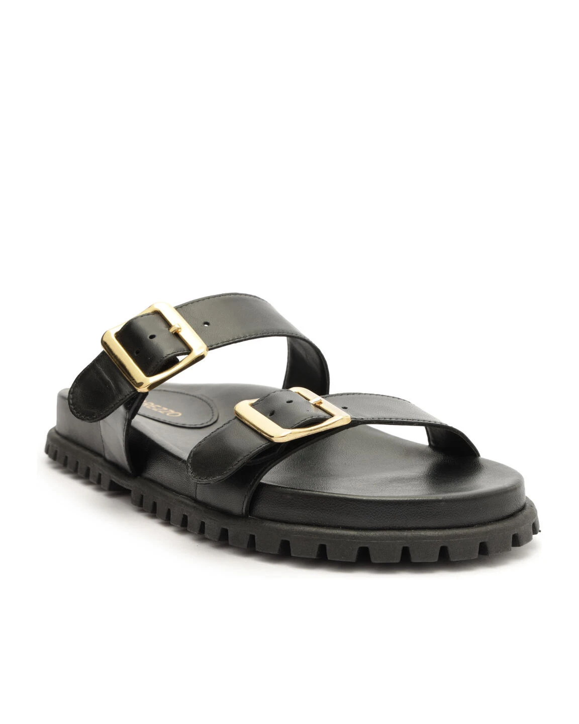 Black Leather Platform Slipper with Tractor Sole and Straps Gallery